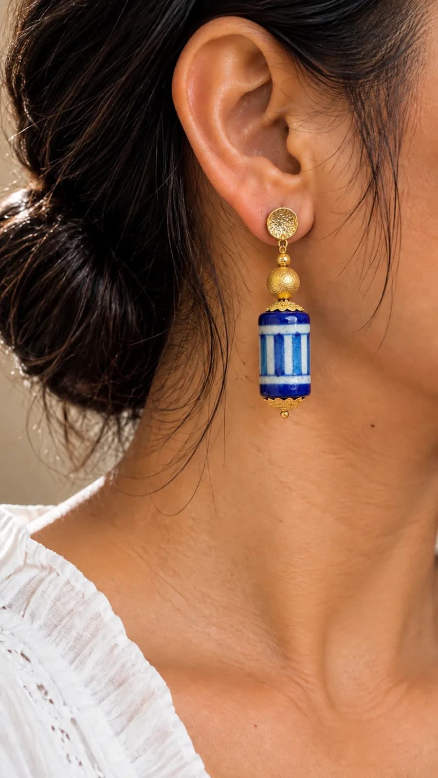 Blue and White Blue Pottery Earrings — 1
