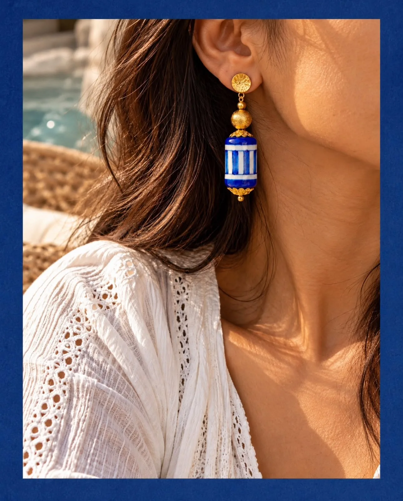 Blue and White Blue Pottery Earrings — 3