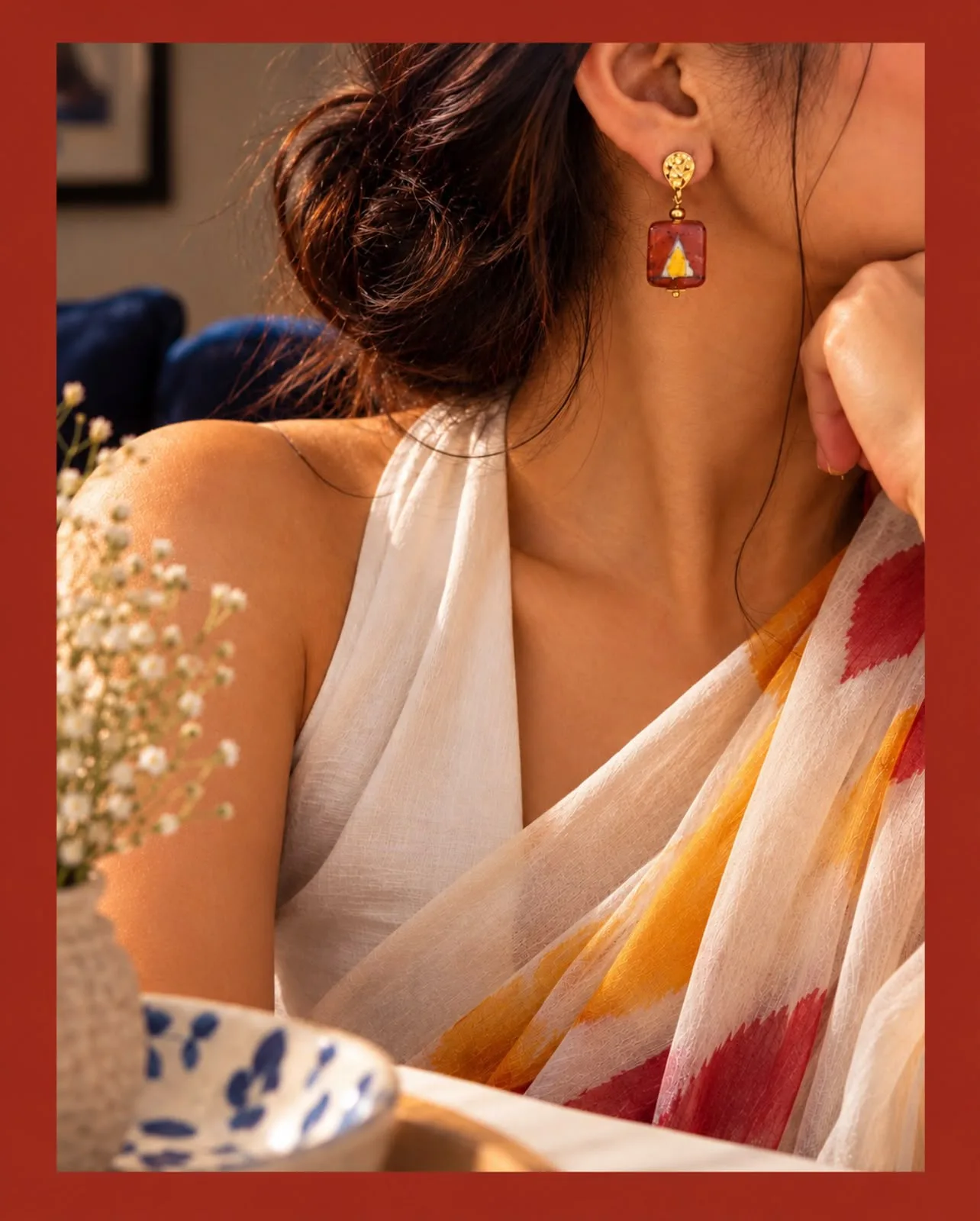 Terracotta Red Blue Pottery Earrings — 2