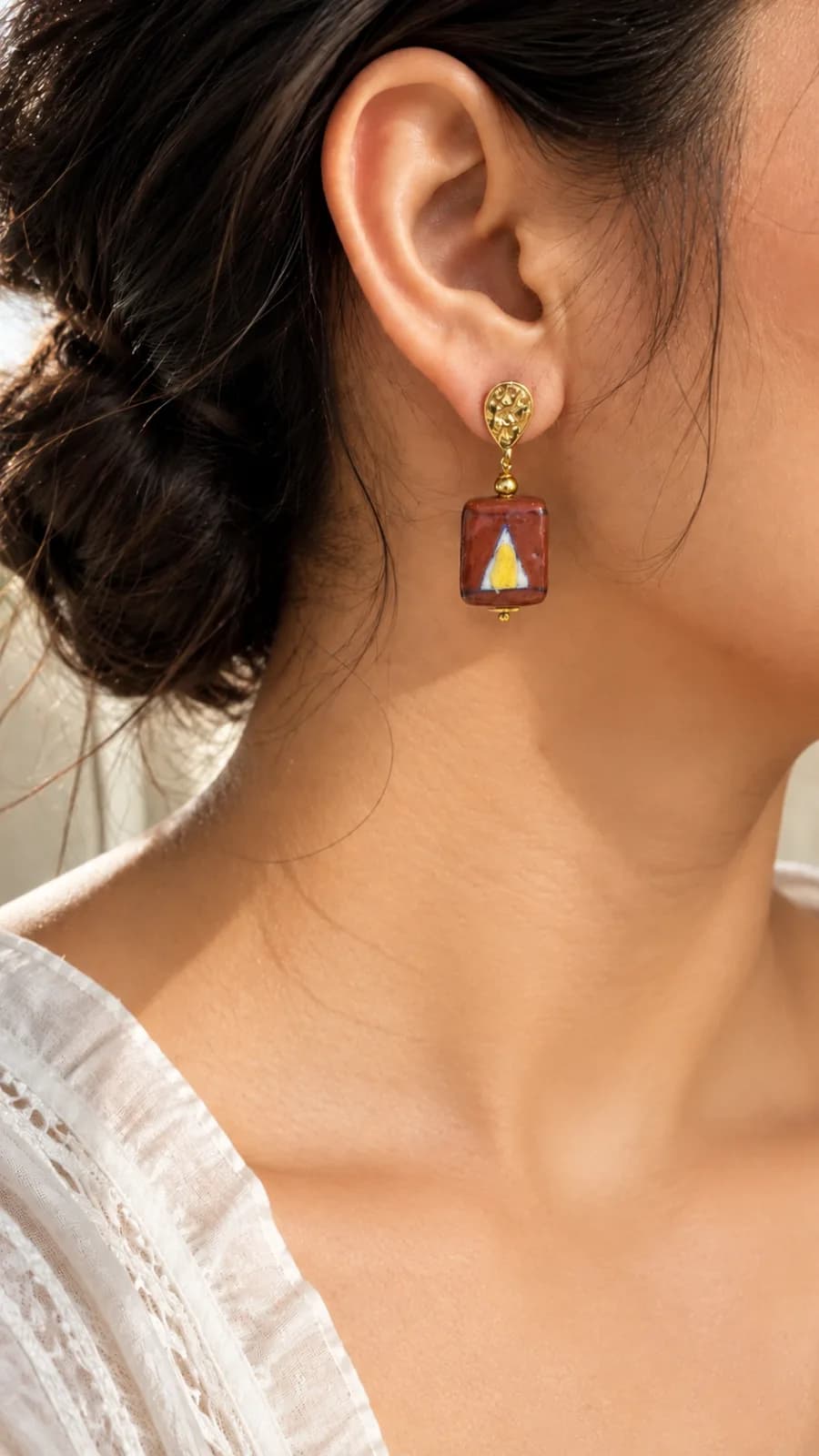 Terracotta Red Blue Pottery Earrings — 1