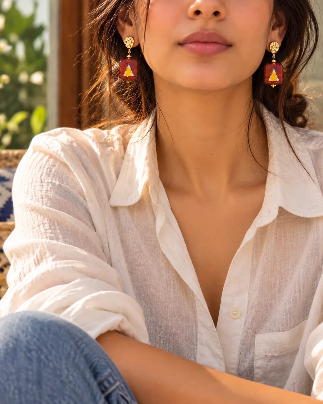 Terracotta Red Blue Pottery Earrings — 3