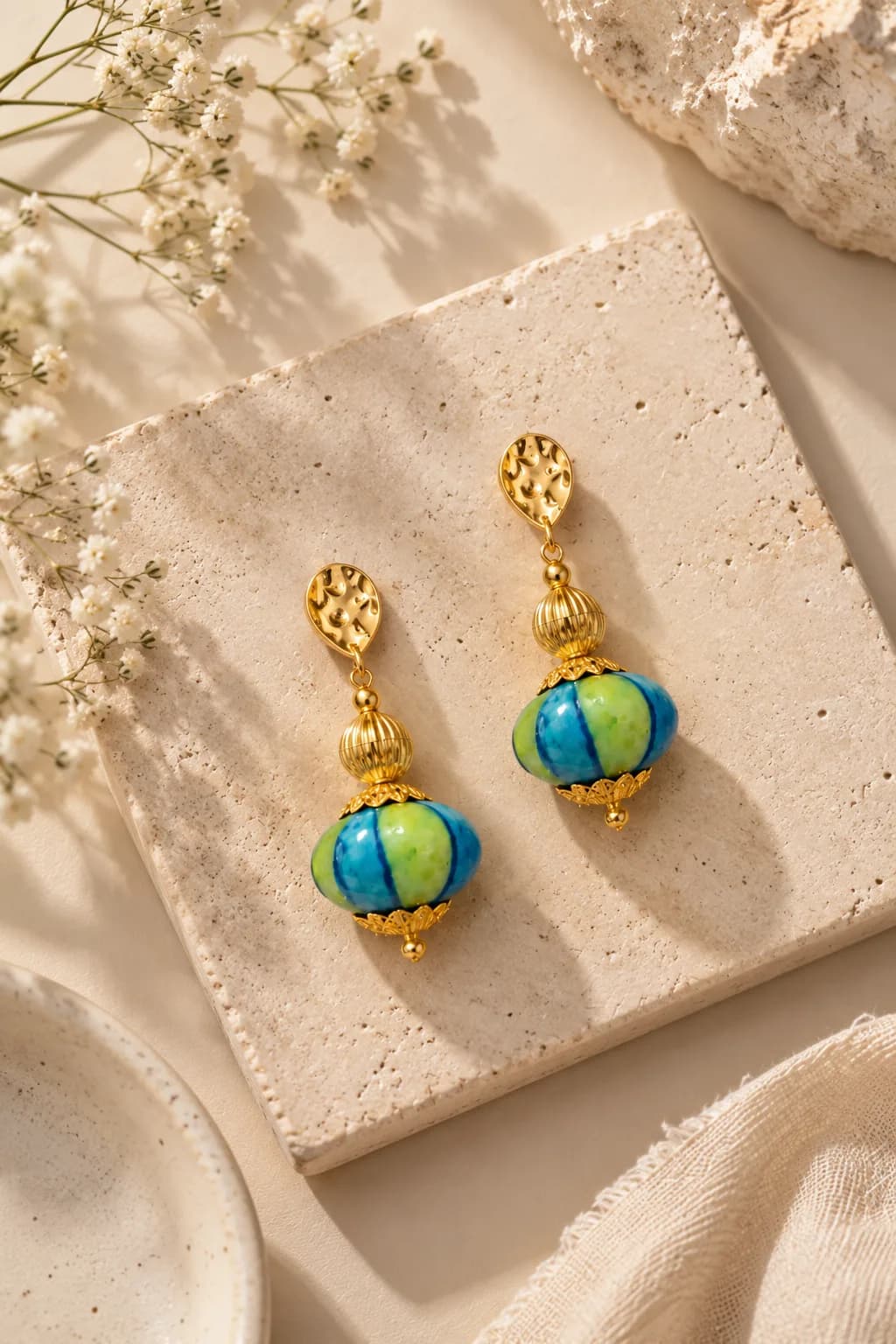 Blue and Green Blue Pottery Earring — 2