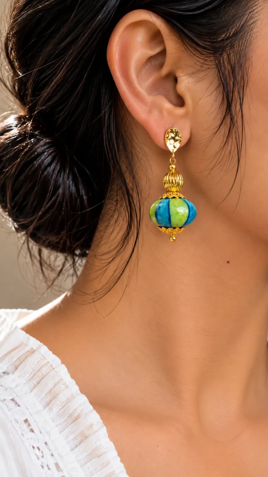 Blue and Green Blue Pottery Earring — 1