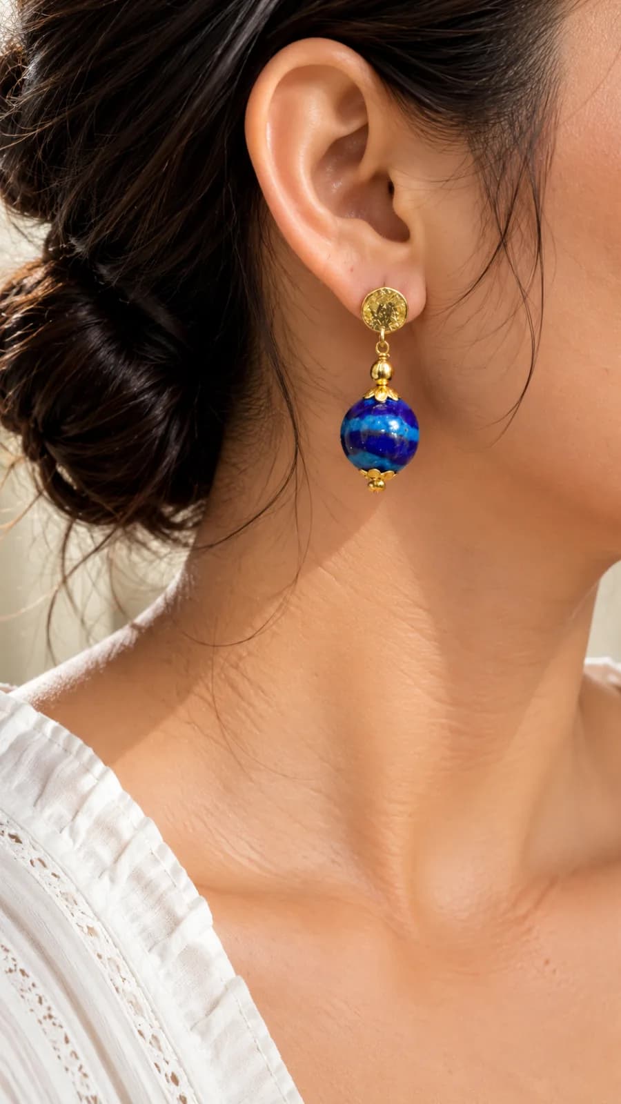 Indigo and Blue Stripes Blue Pottery Earring — 1