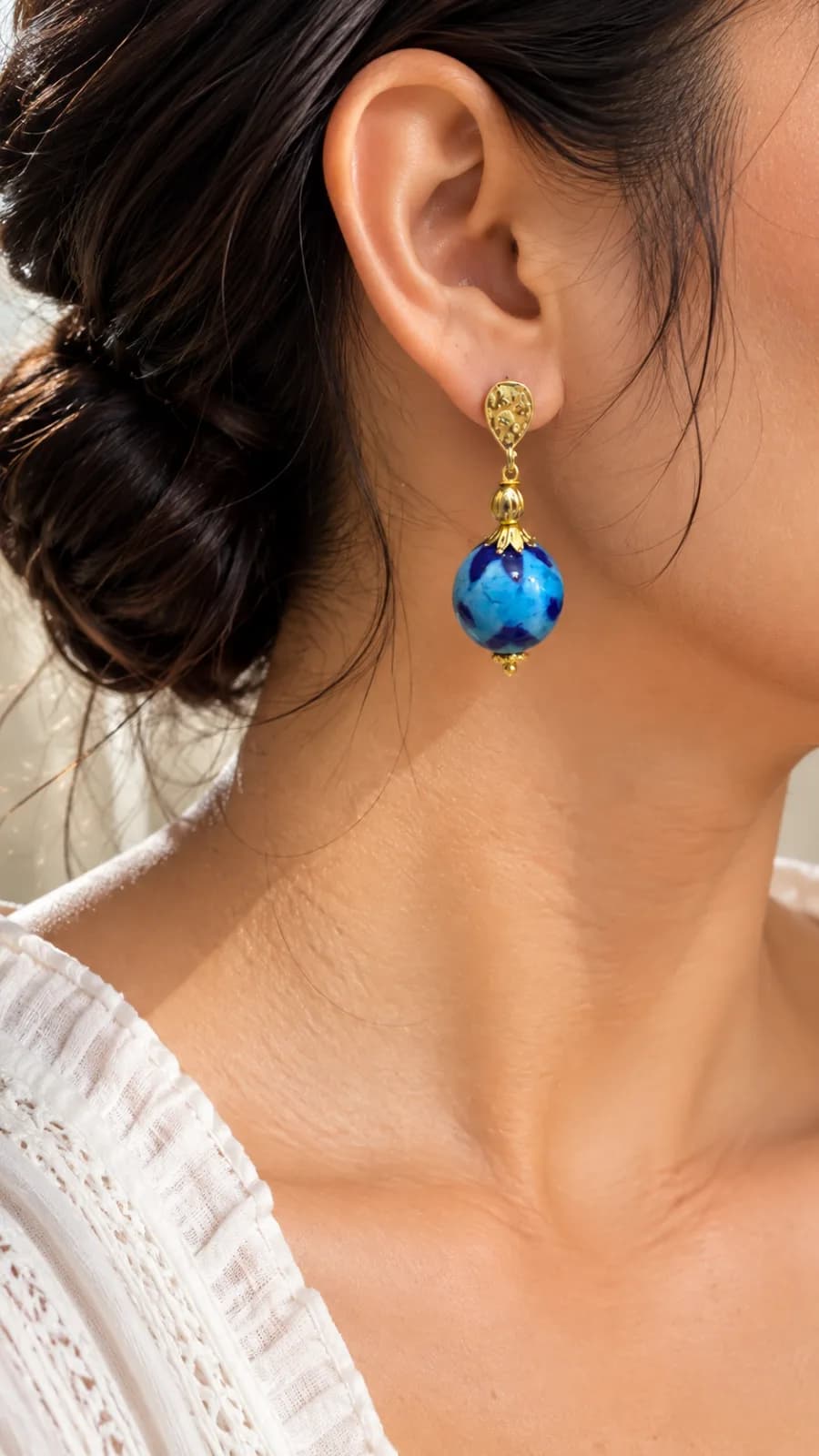 Indigo Flower Blue Pottery Earring — 1