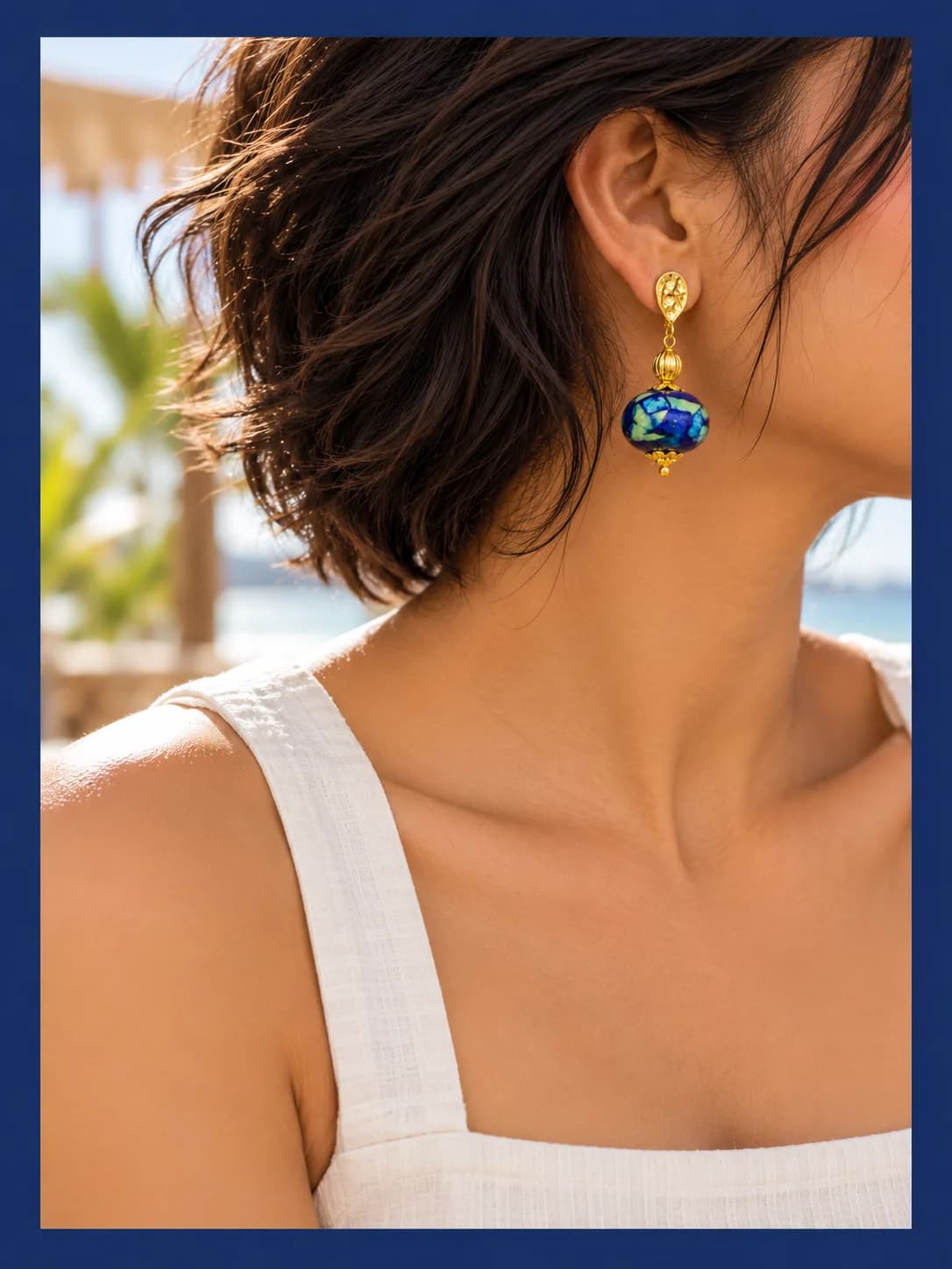 Indigo Flat Floral Blue Pottery Earring — 3