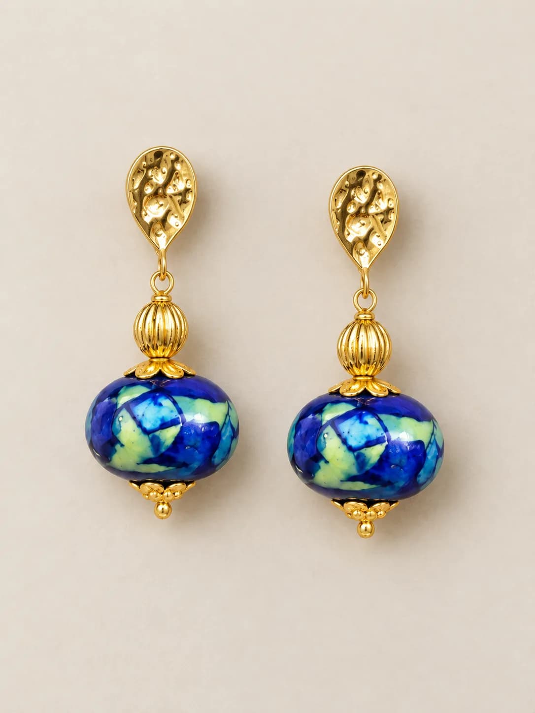 Indigo Flat Floral Blue Pottery Earring — 1