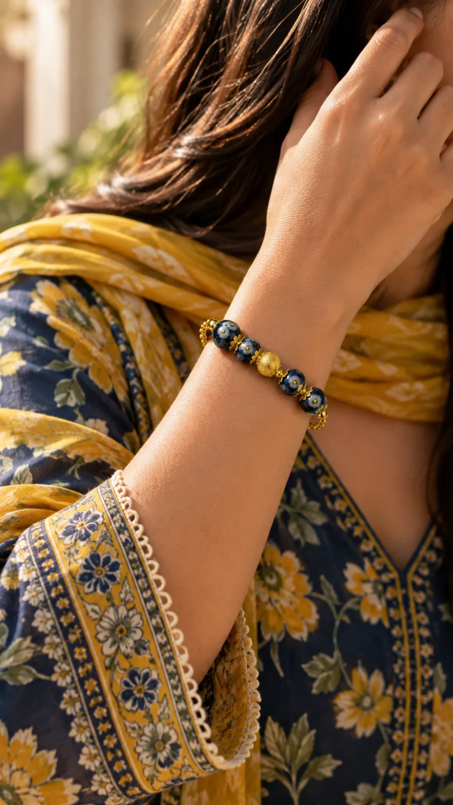 Black and White Blue Pottery Bracelet — 2