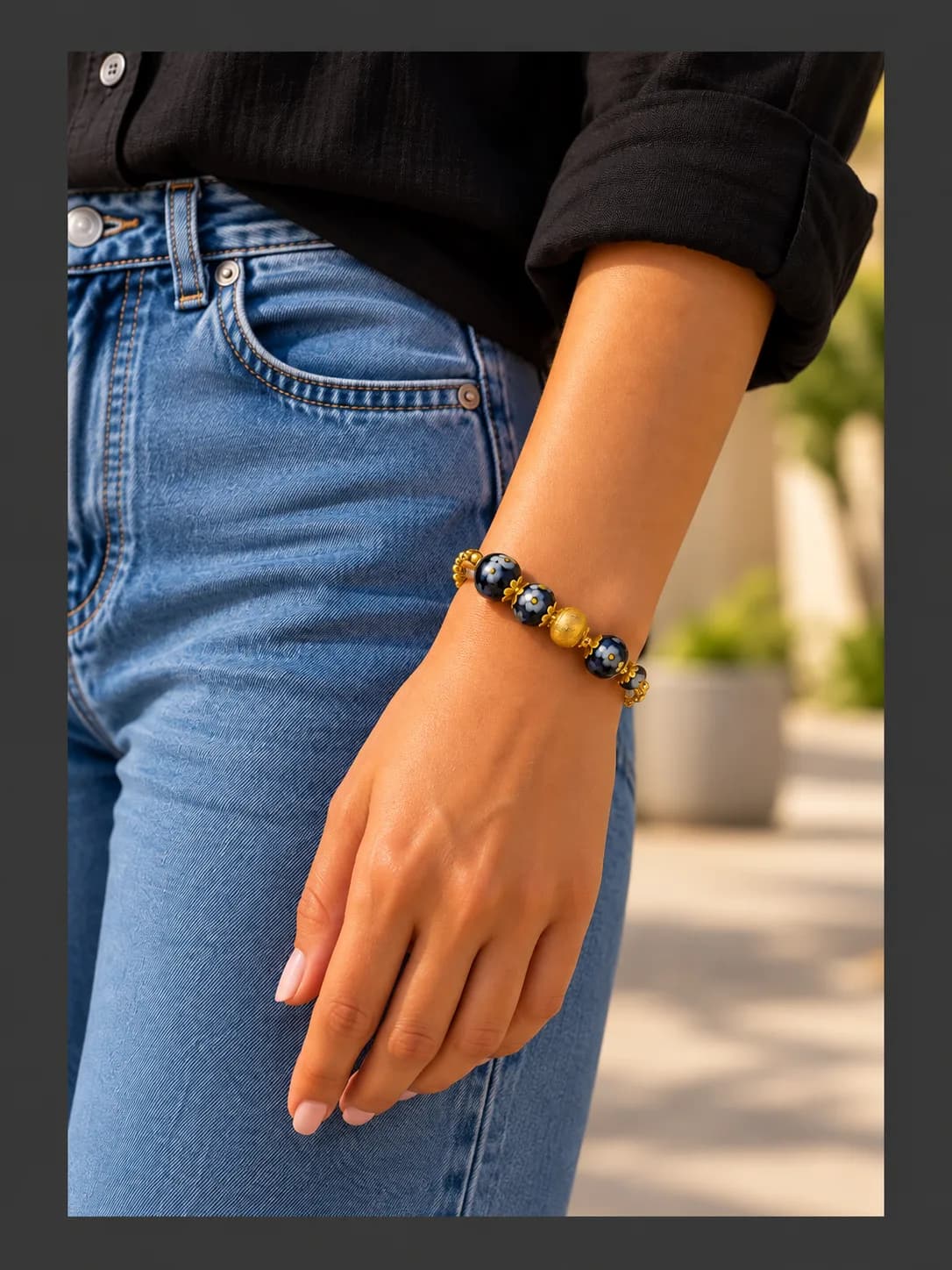 Black and White Blue Pottery Bracelet — 4