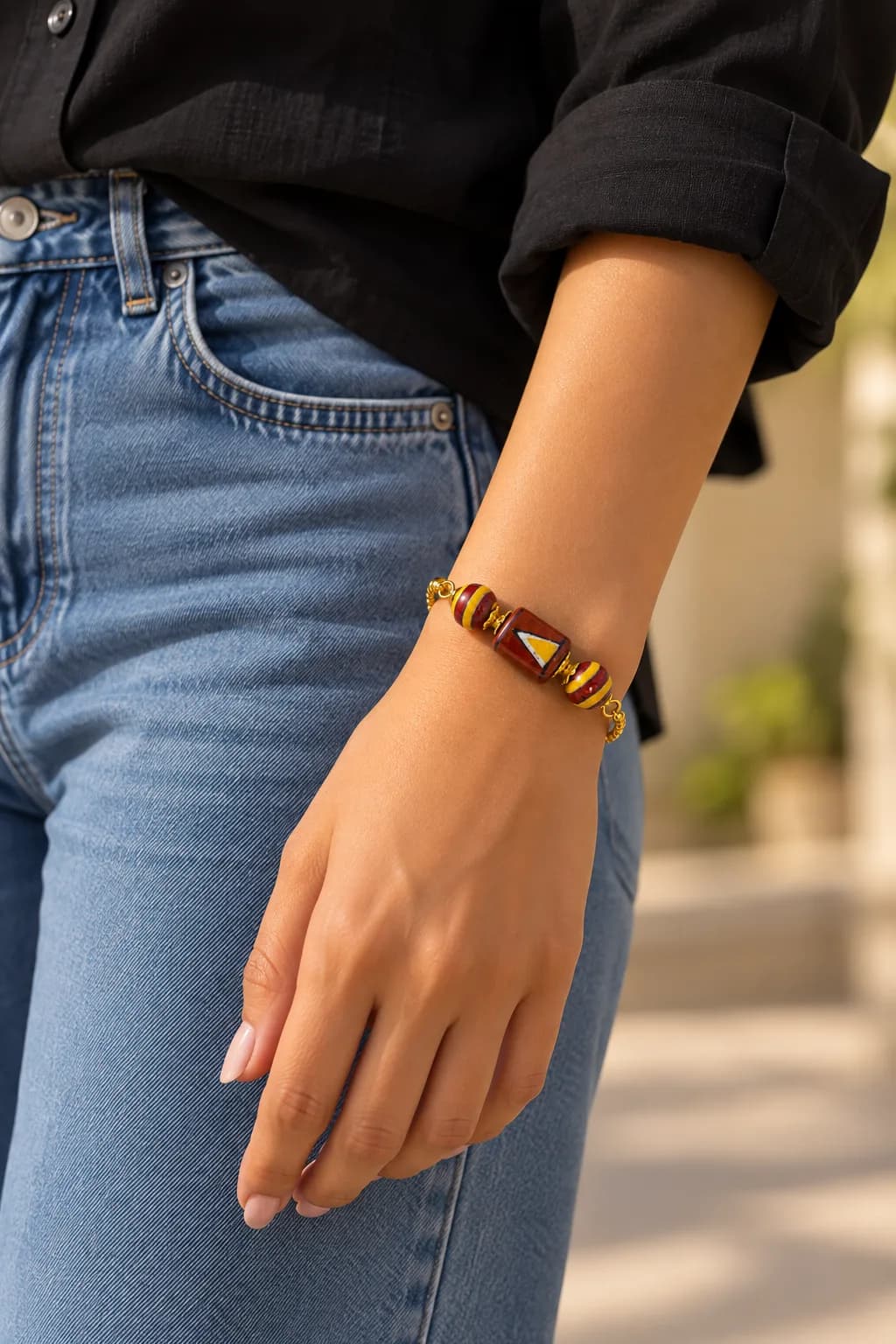 Terracotta Red Blue Pottery Bracelet — 1