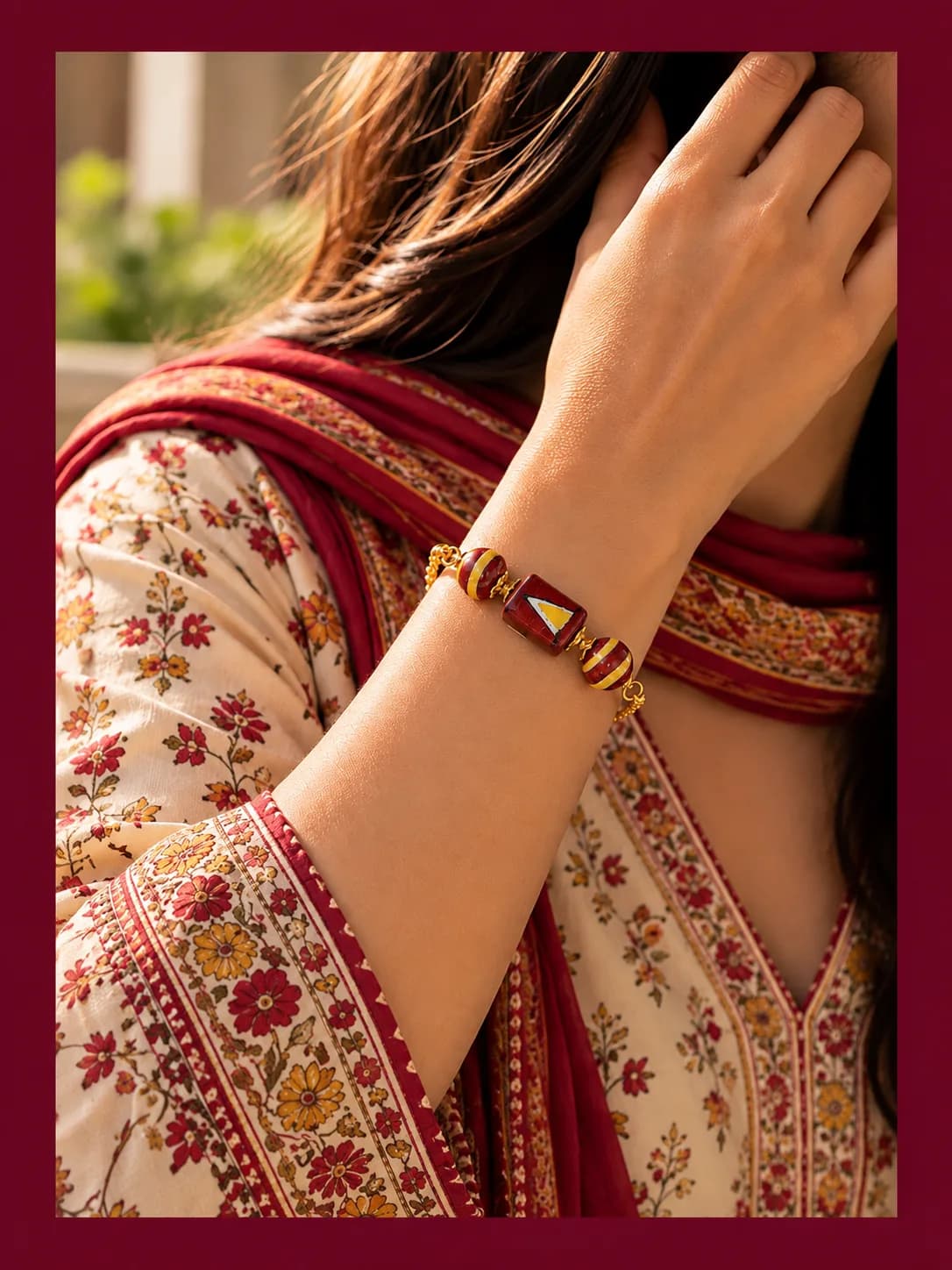 Terracotta Red Blue Pottery Bracelet — 3