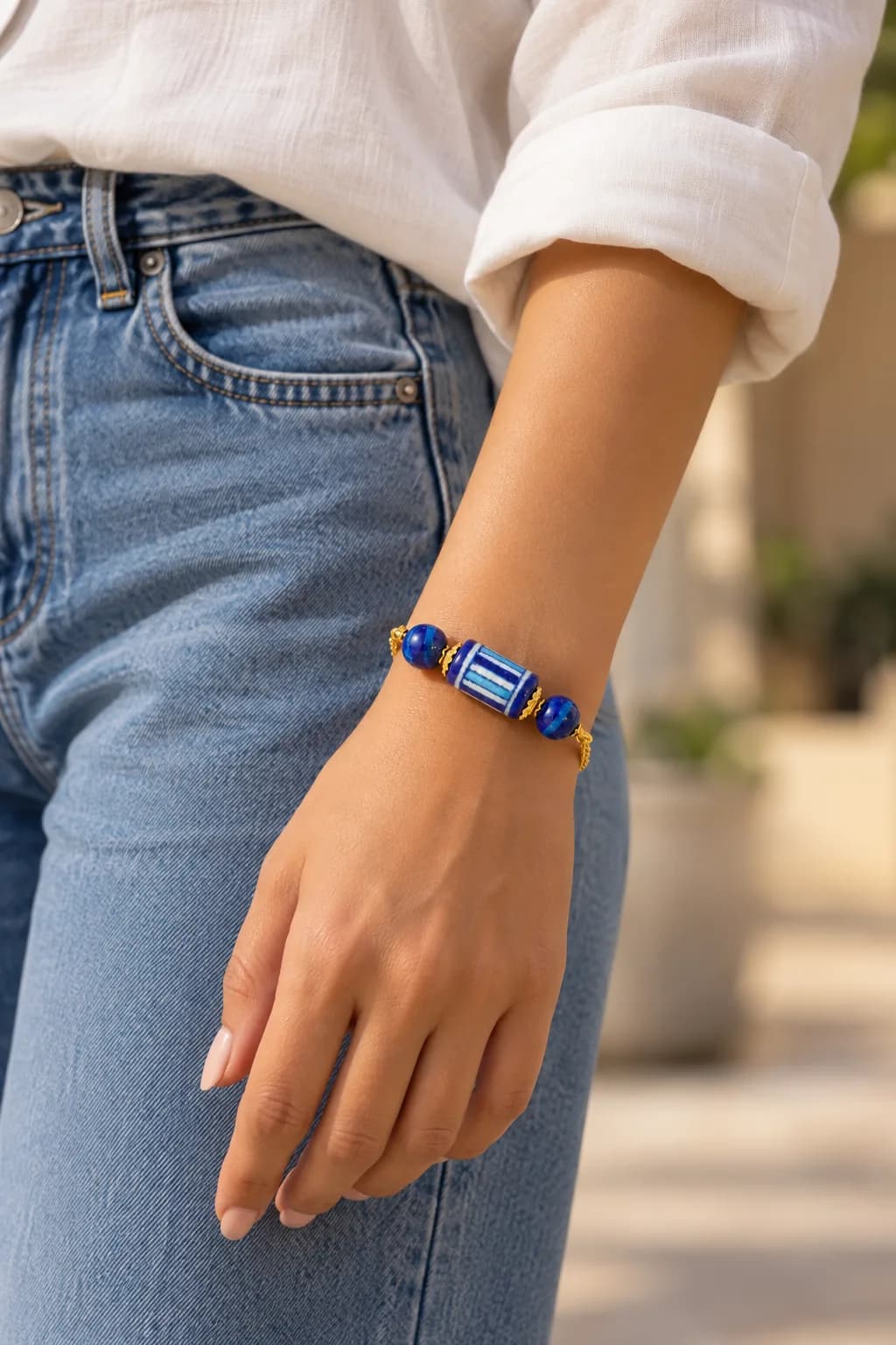 Blue and White Blue Pottery Bracelet — 3