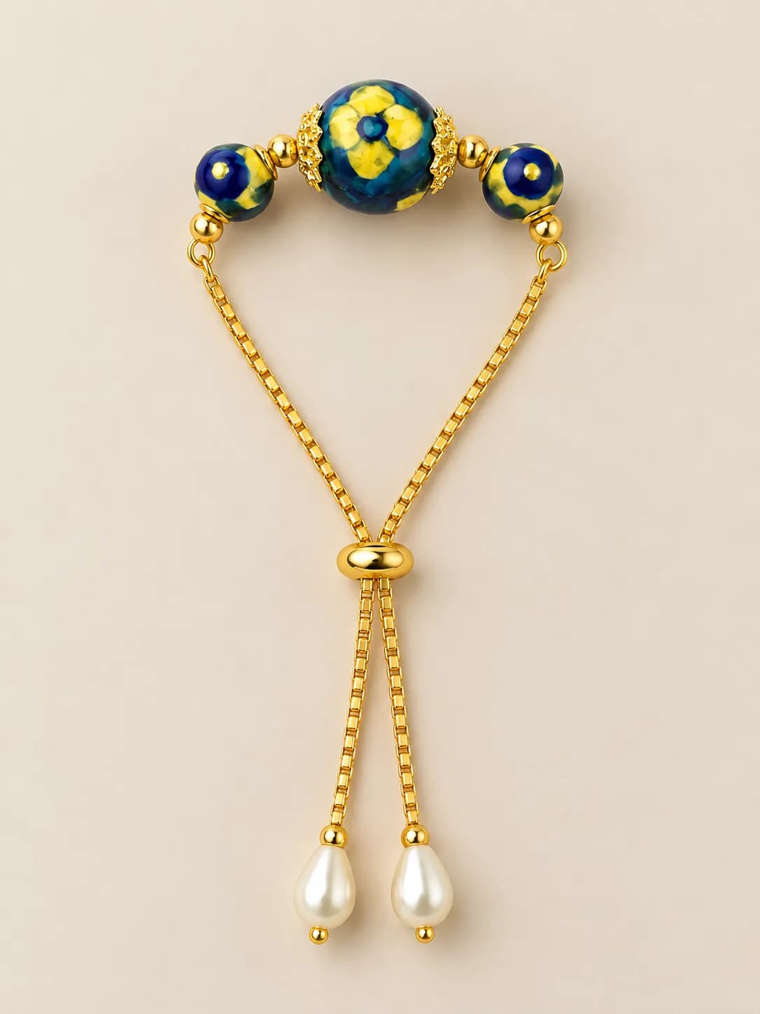 Yellow and Blue Floral Blue Pottery Bracelet — 2