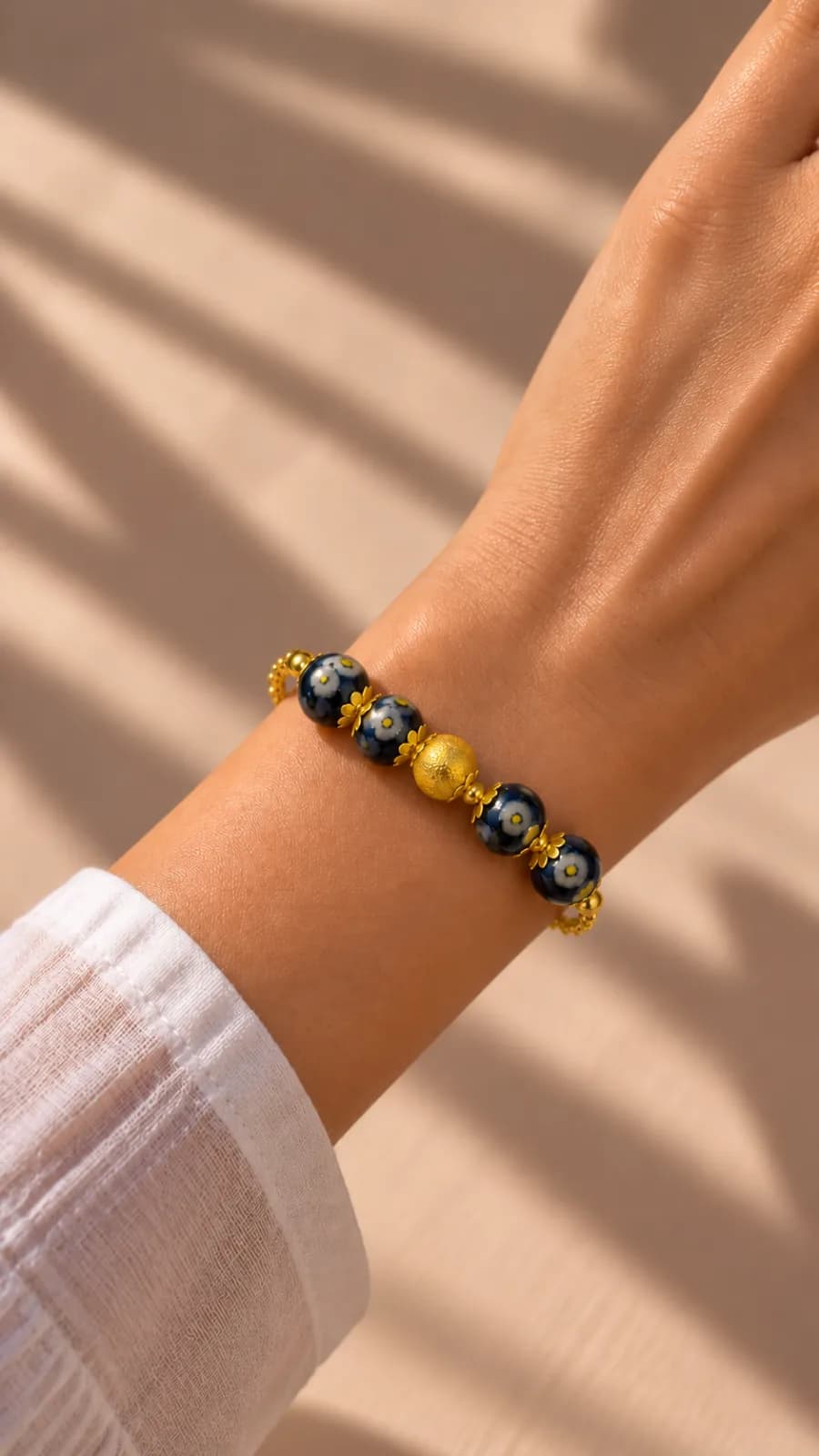 Black and White Blue Pottery Bracelet — 1