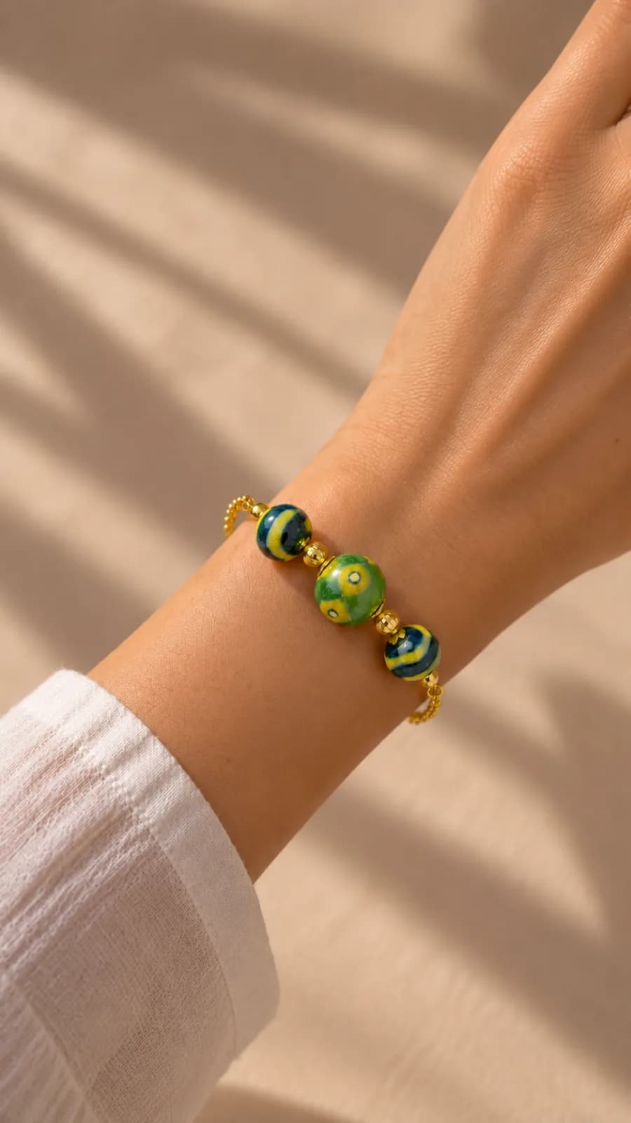 Yellow and Green Blue Pottery Bracelet — 3