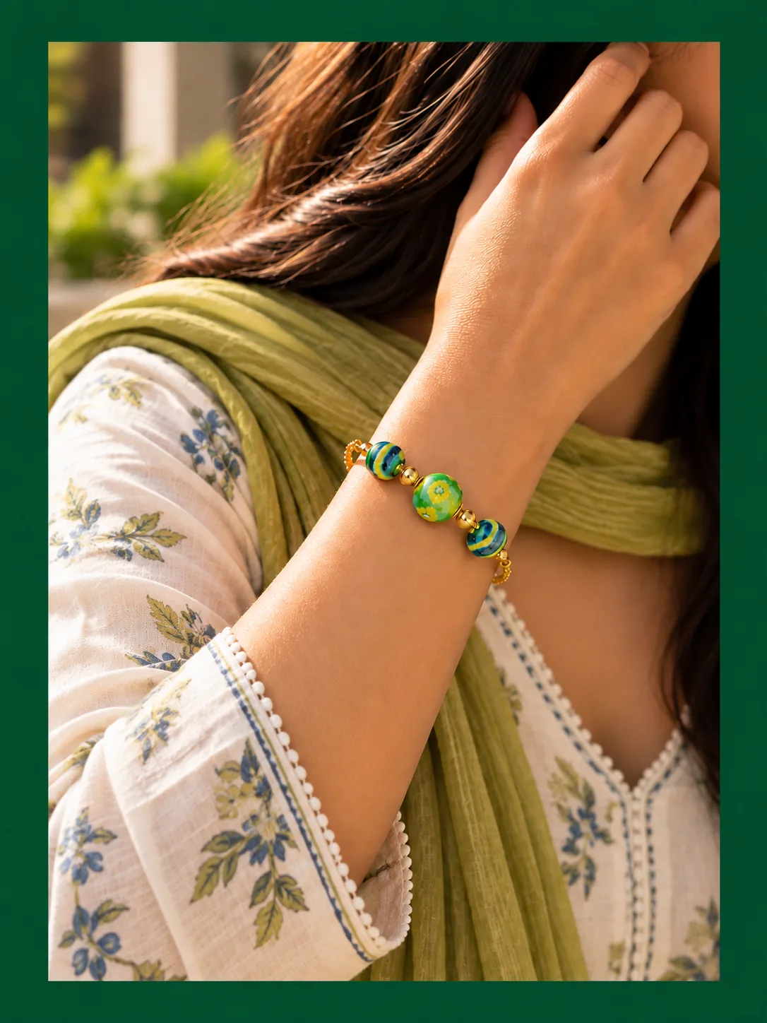 Yellow and Green Blue Pottery Bracelet — 4