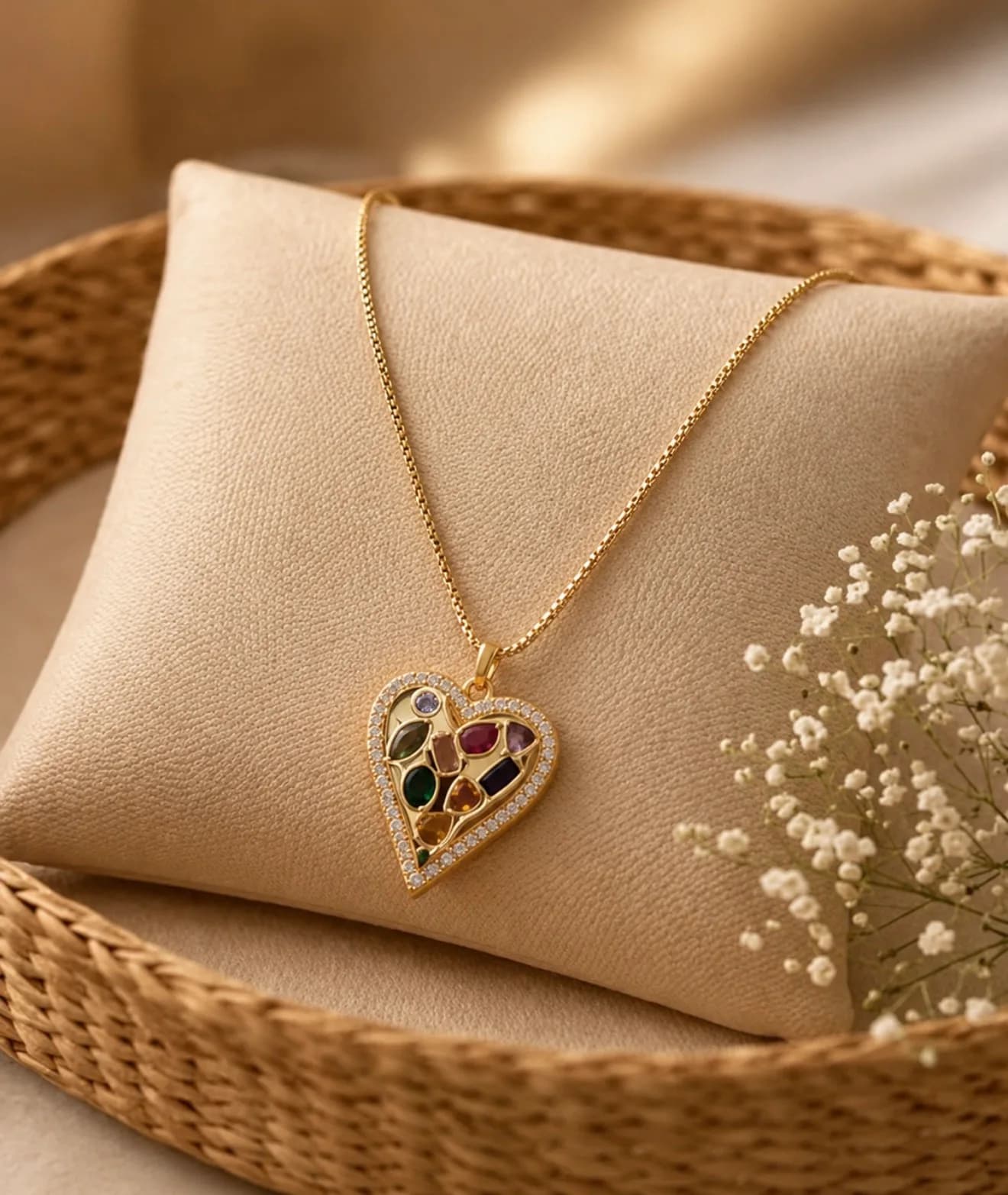 Heart-Shaped Pendant with Multicolour Sparkling Stones — 3