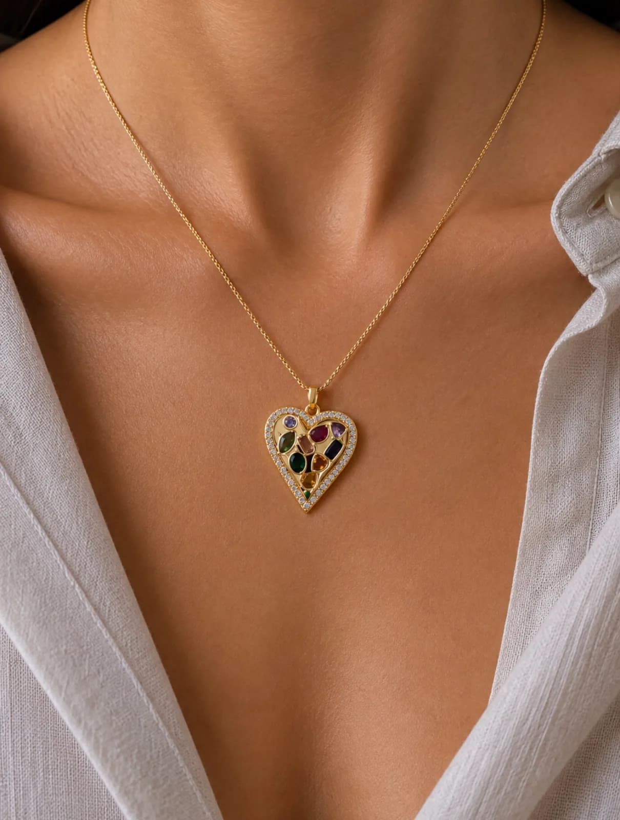 Heart-Shaped Pendant with Multicolour Sparkling Stones — 2