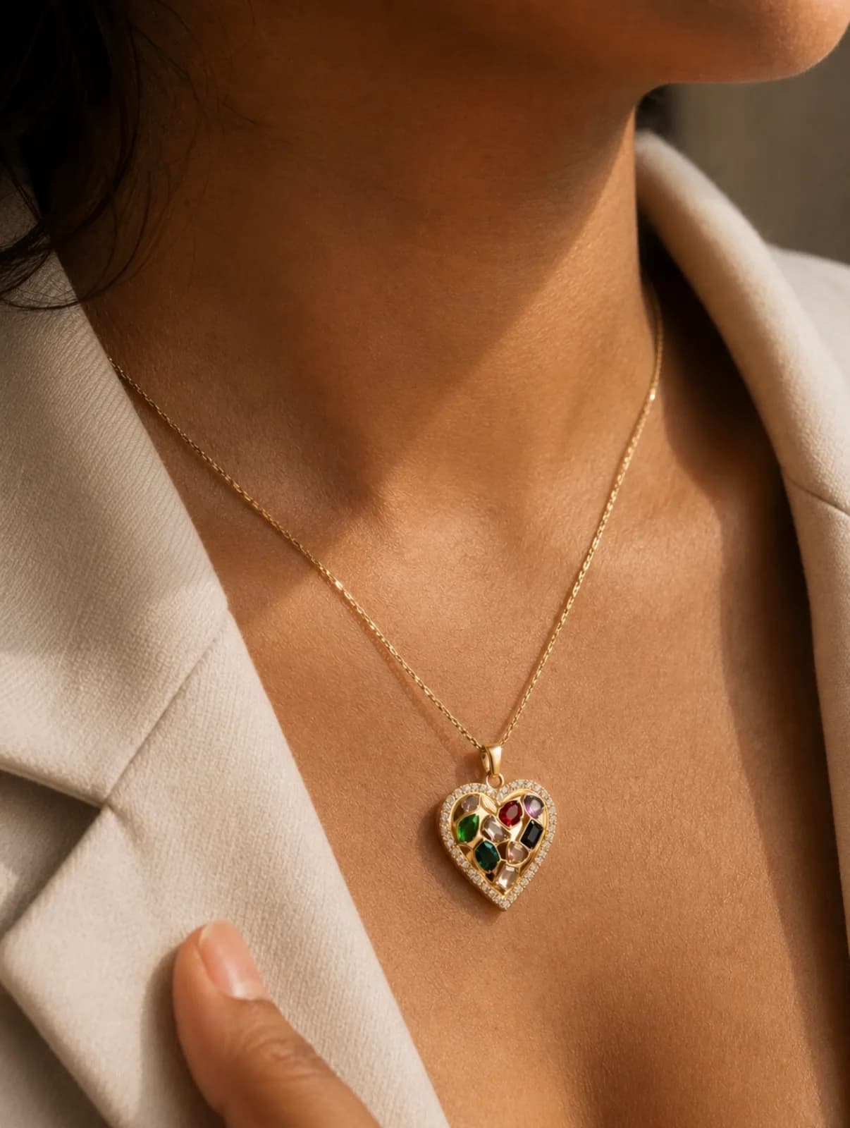 Heart-Shaped Pendant with Multicolour Sparkling Stones — 1
