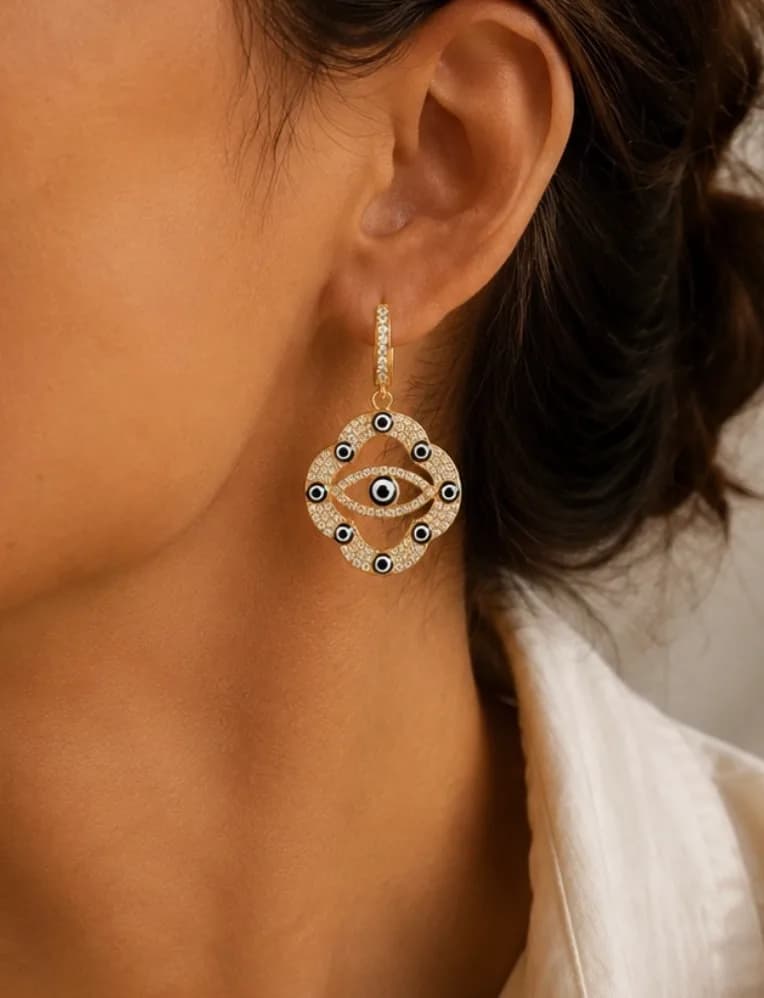 Evil Eye Earring (Black) with Cubic Zirconia — 1