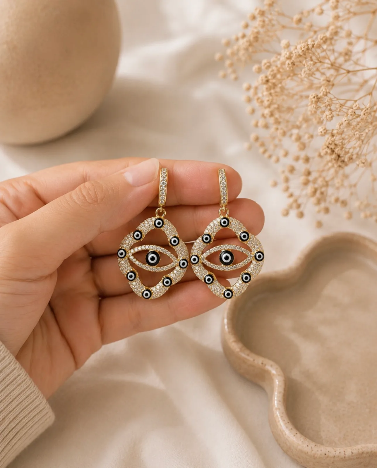 Evil Eye Earring (Black) with Cubic Zirconia — 2