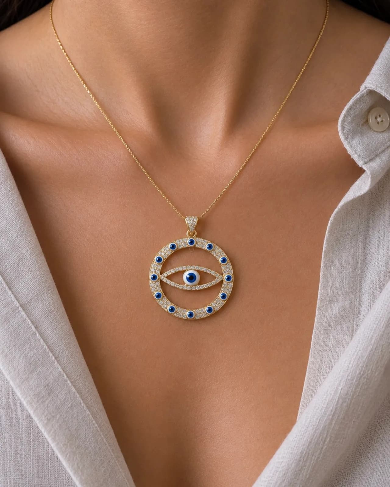 Evil Eye Pendant with Cubic Zirconia — 1
