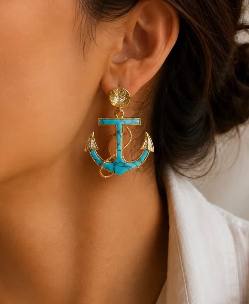 Anchor Earring with Cubic Zirconia — 1