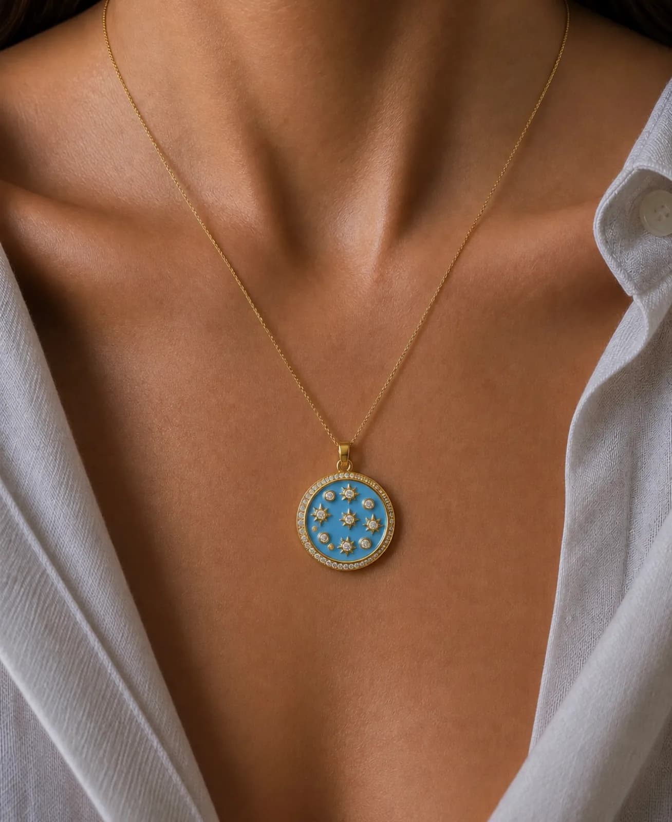 Blue Star and Moon Pendant with Cubic Zirconia — 2