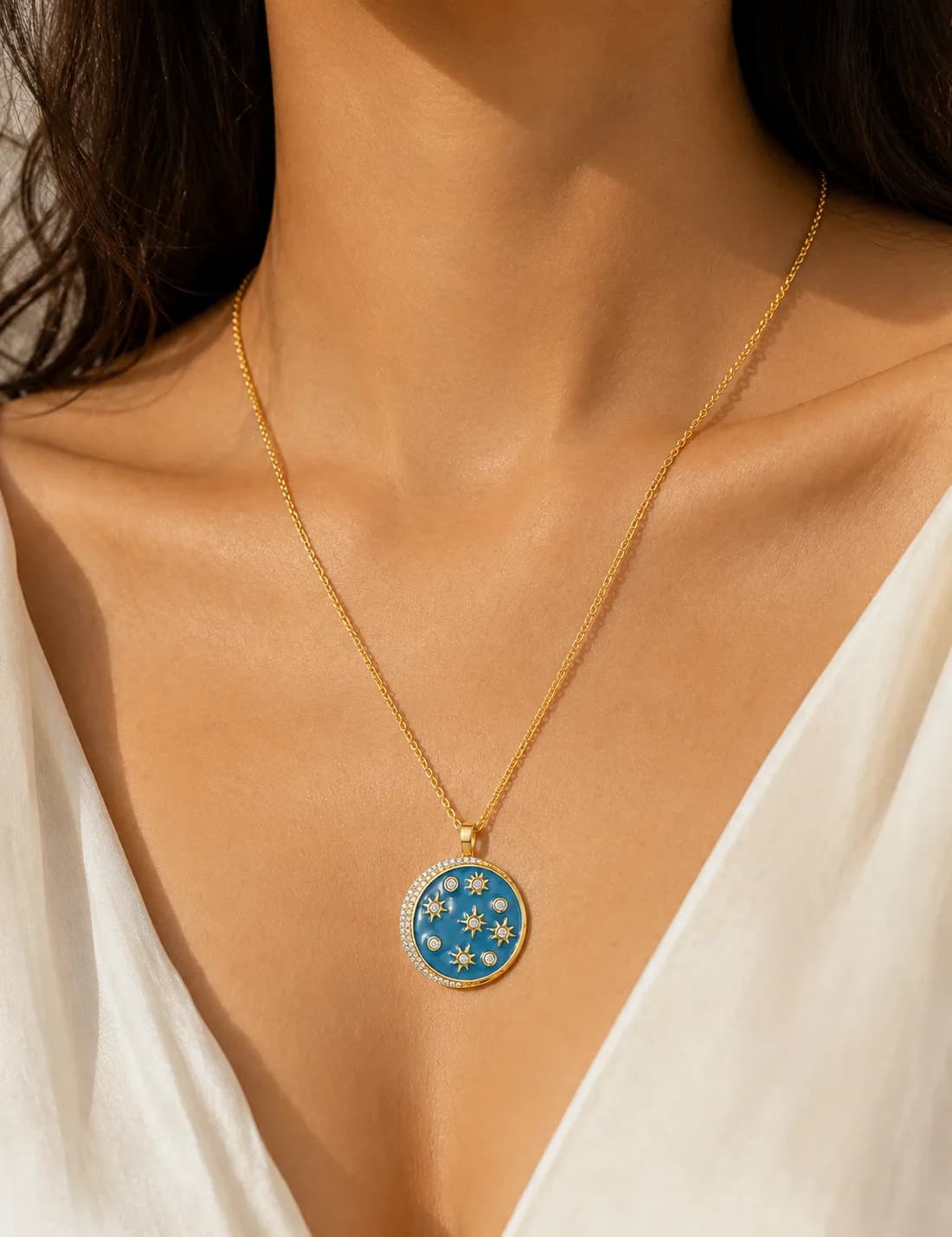 Blue Star and Moon Pendant with Cubic Zirconia — 3