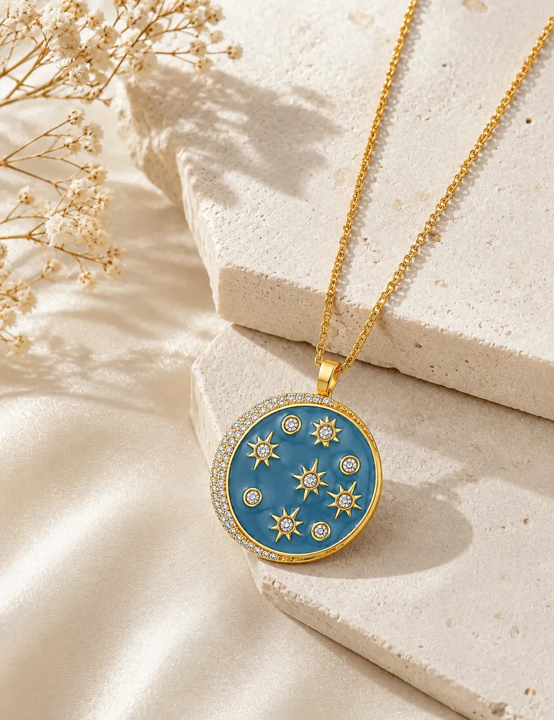 Blue Star and Moon Pendant with Cubic Zirconia — 1