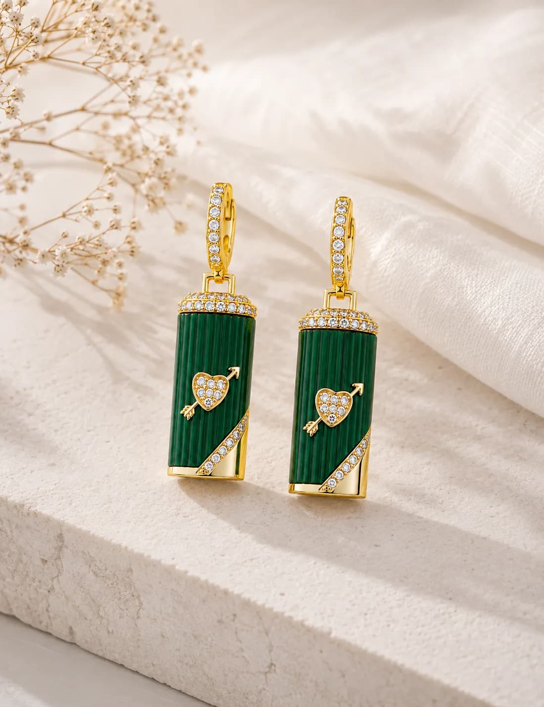 Dark Green Heart in a Box Earring — 1