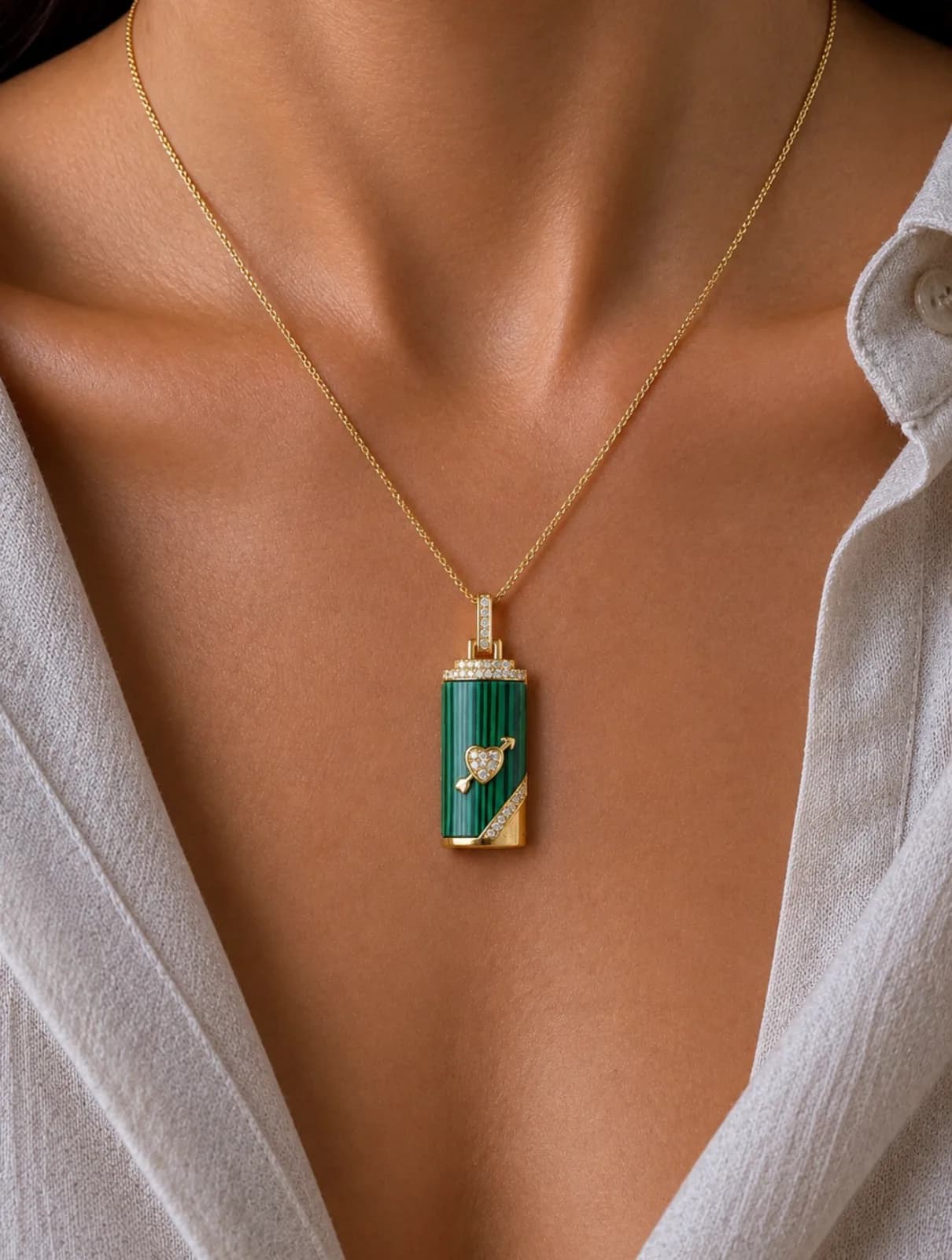 Dark Green Heart in a Box Pendant — 2