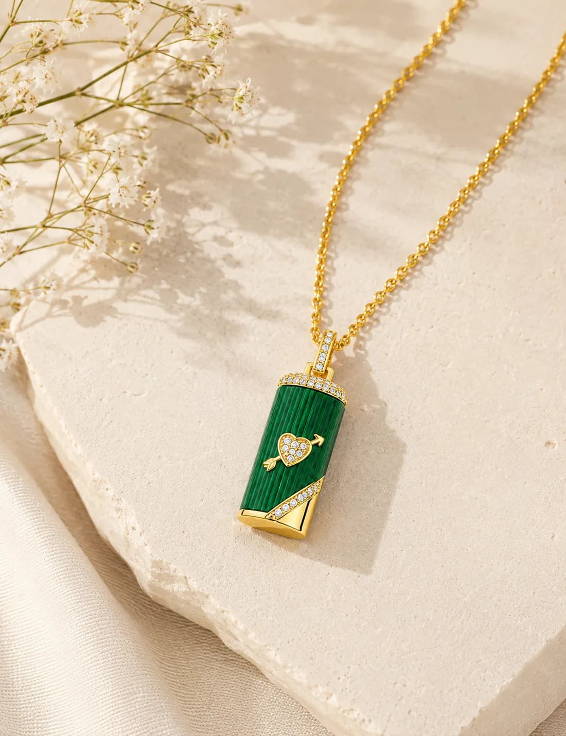 Dark Green Heart in a Box Pendant — 1