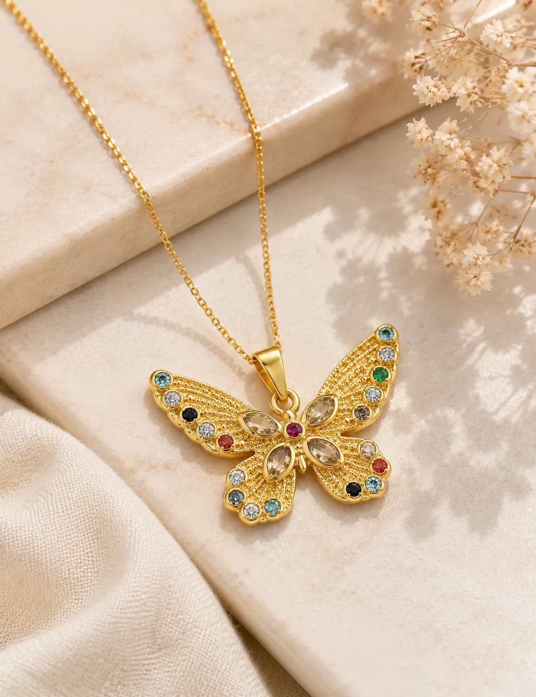 Multicolour Stone-Studded Butterfly Pendant — 2
