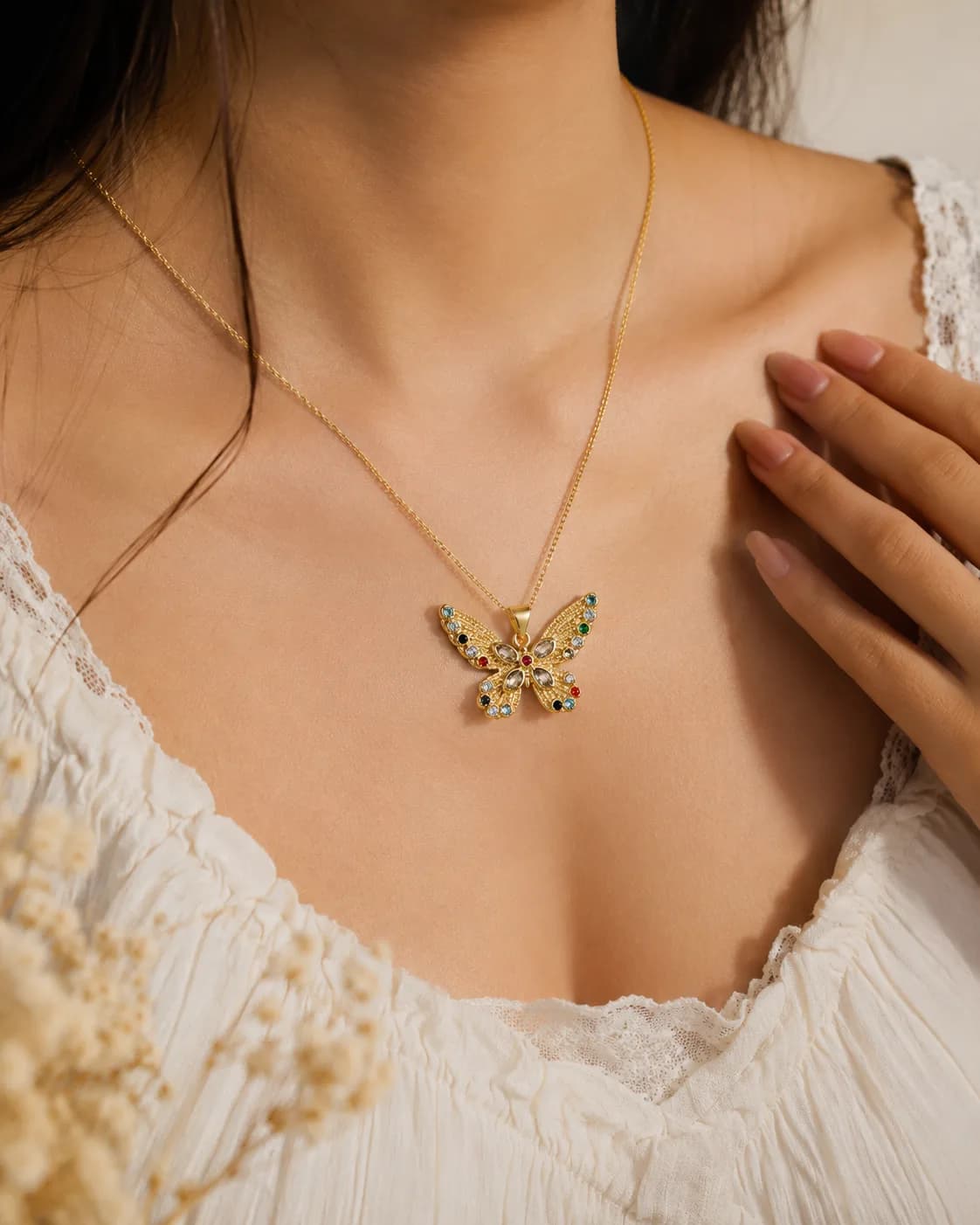 Multicolour Stone-Studded Butterfly Pendant — 1