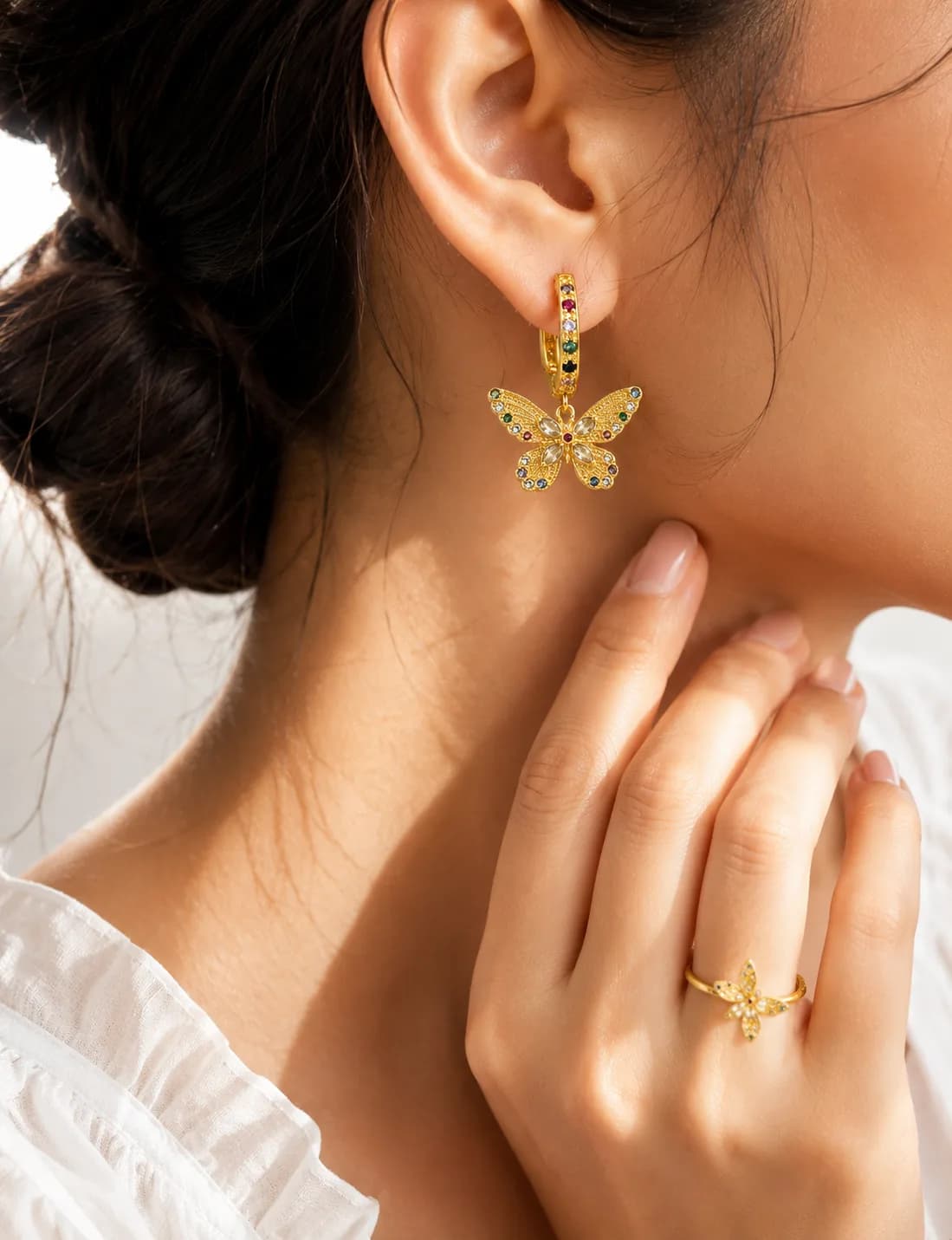 Multicolour Stone-Studded Butterfly Earring — 1