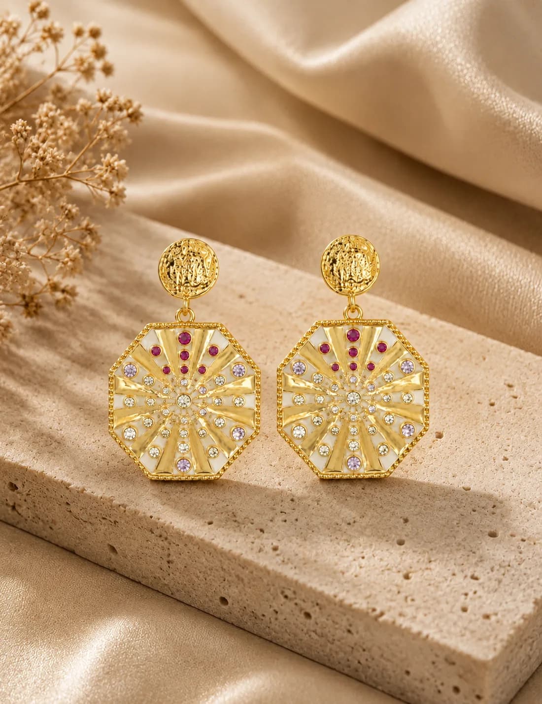 Golden Colour and Multicolour Stone Earring — 2