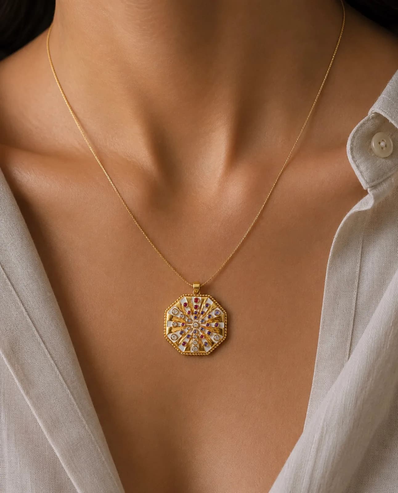 Golden Colour and Multicolour Stone Pendant — 2
