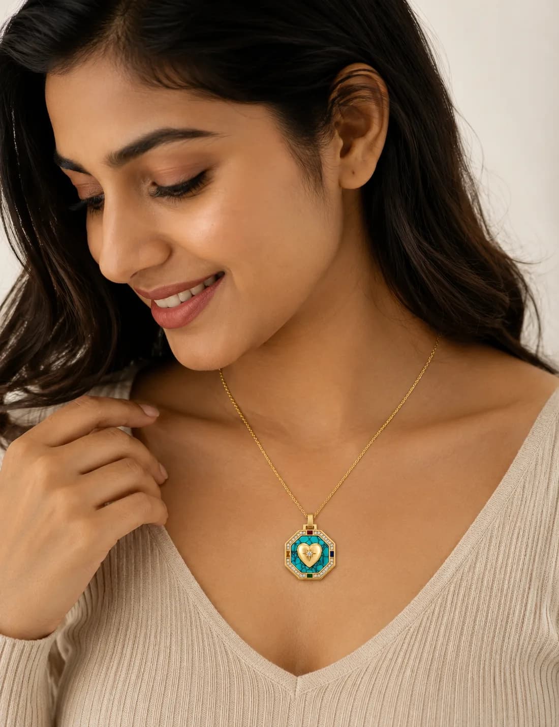 Firoza Octagon Heart Pendant — 2