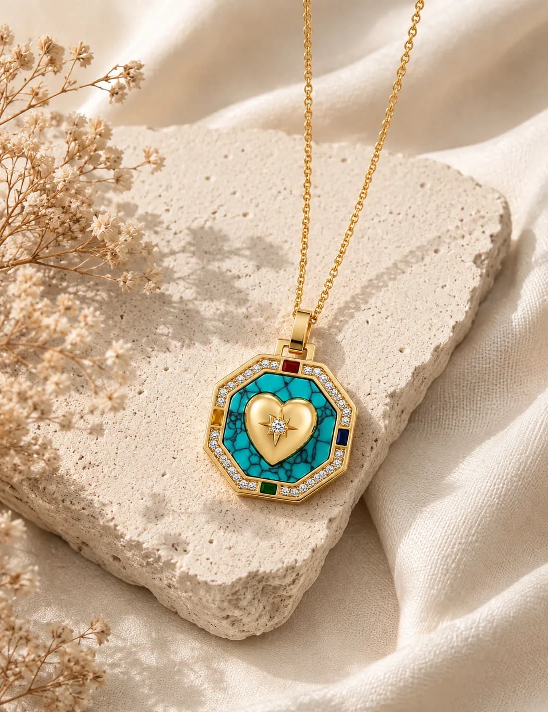 Firoza Octagon Heart Pendant — 4
