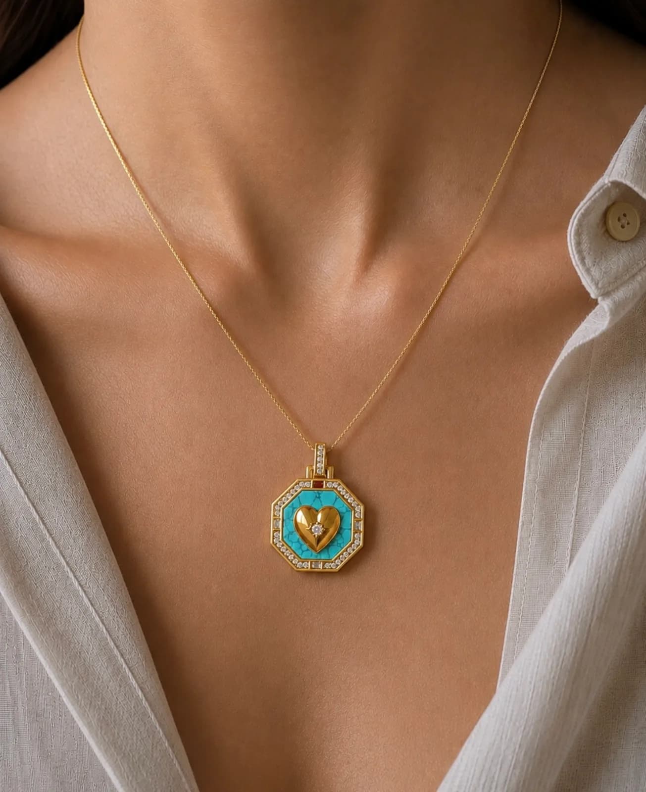 Firoza Octagon Heart Pendant — 3