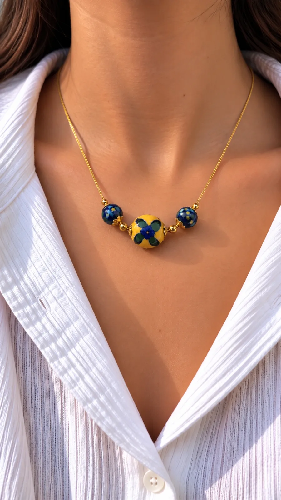 Indigo and Yellow Blue Pottery Pendant