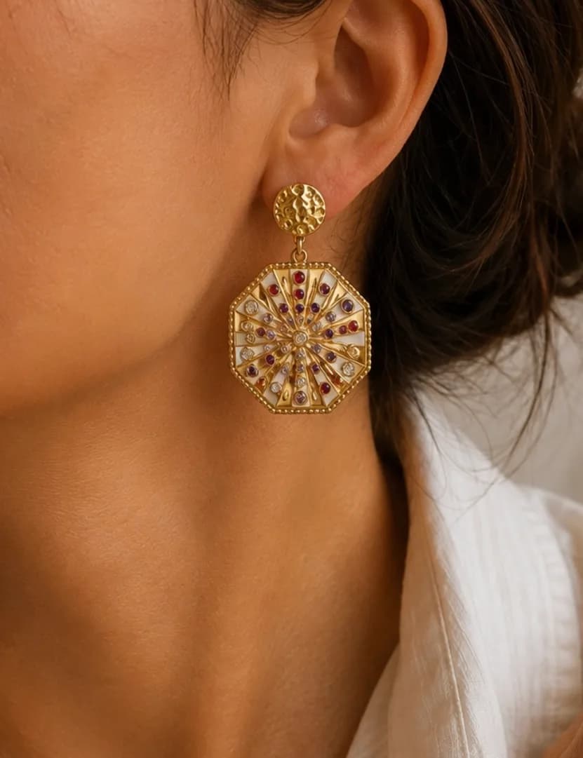 Golden Colour and Multicolour Stone Earring