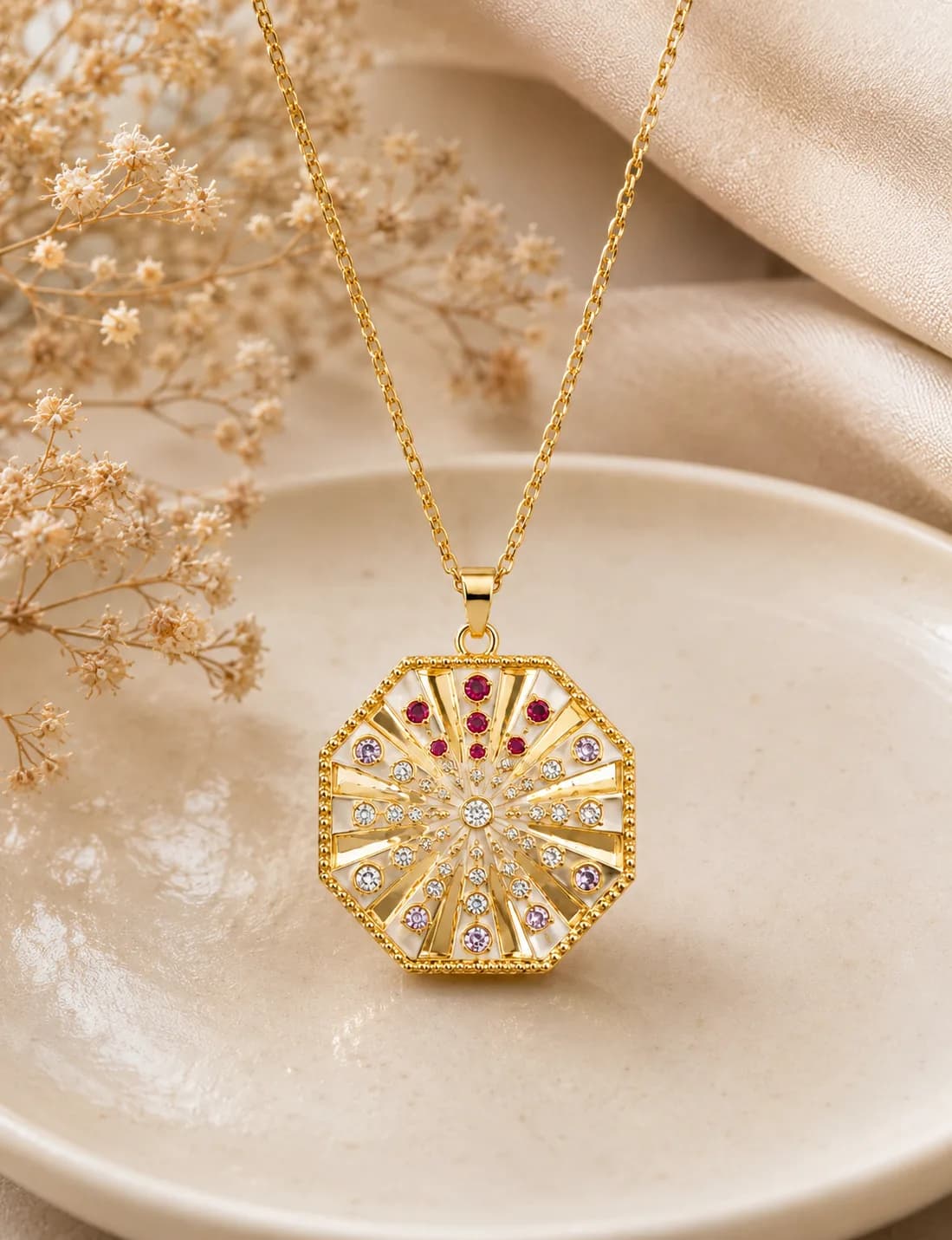 Golden Colour and Multicolour Stone Pendant
