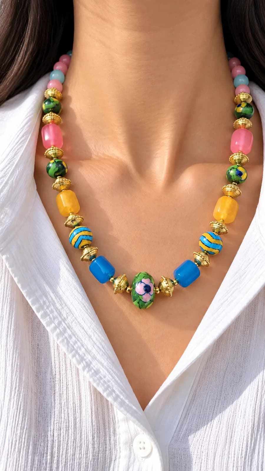 Multicolour Blue Pottery Necklace