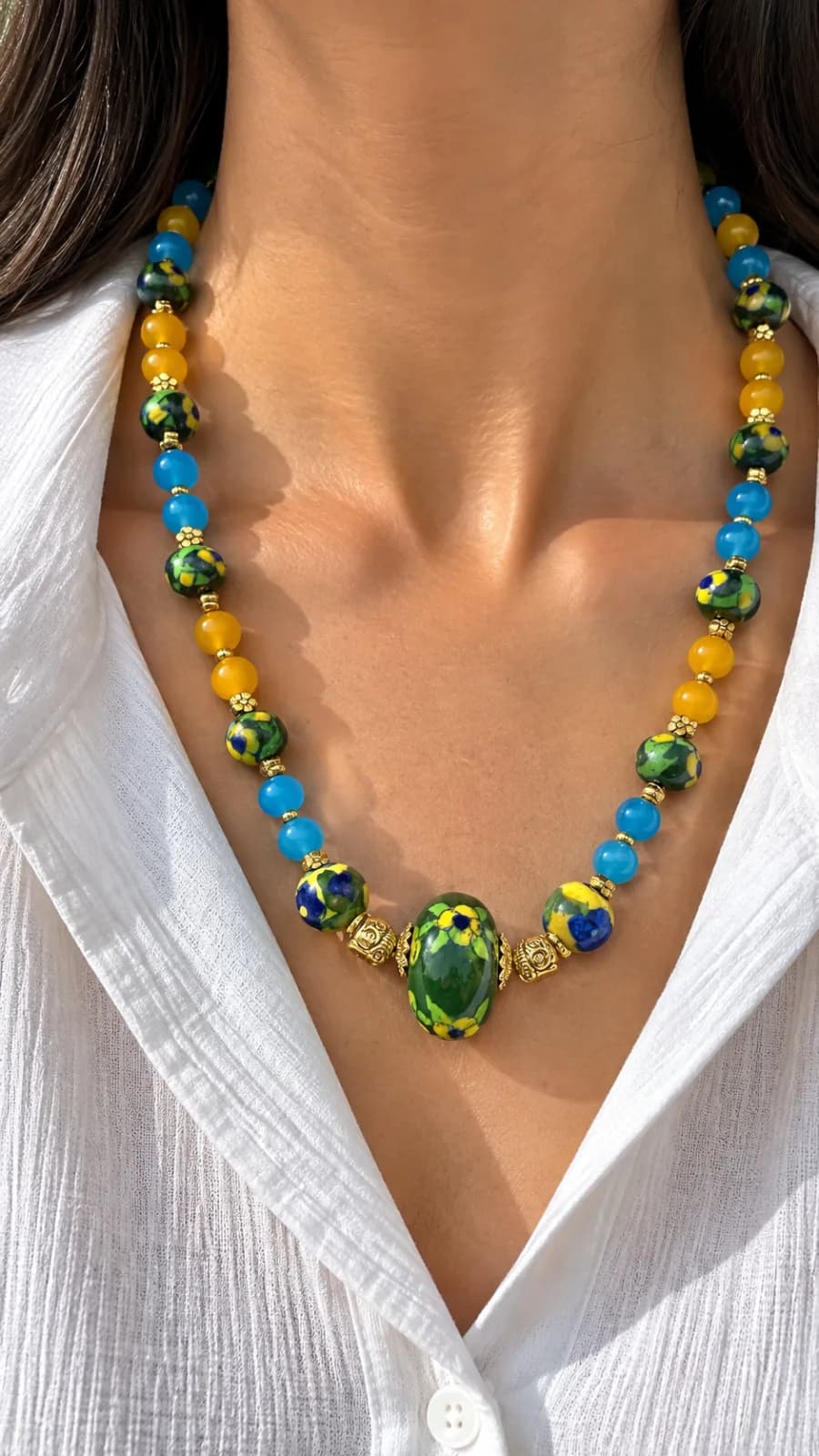Green and Multicolour Blue Pottery Necklace