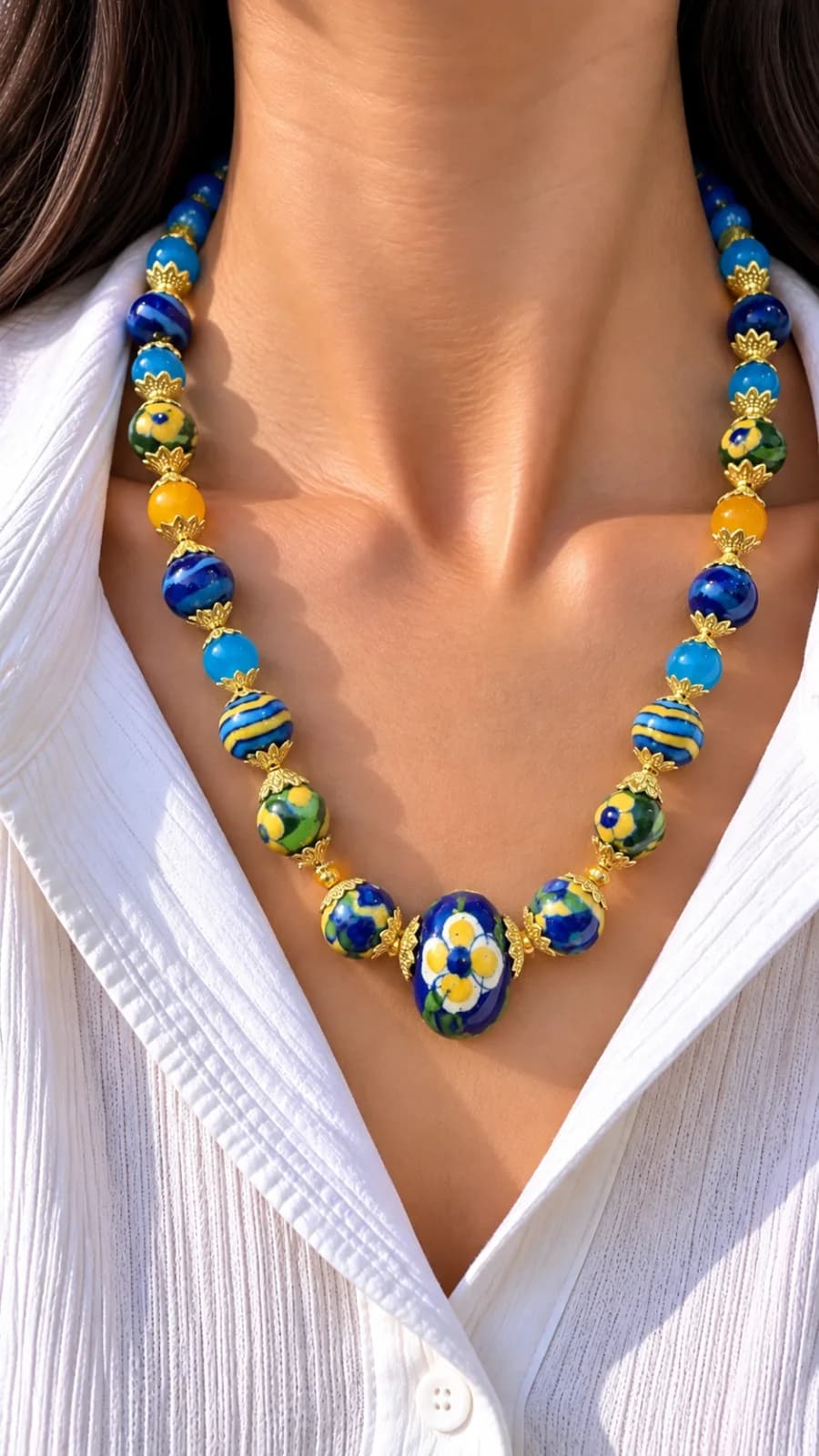 Blue and Multicolour Blue Pottery Necklace