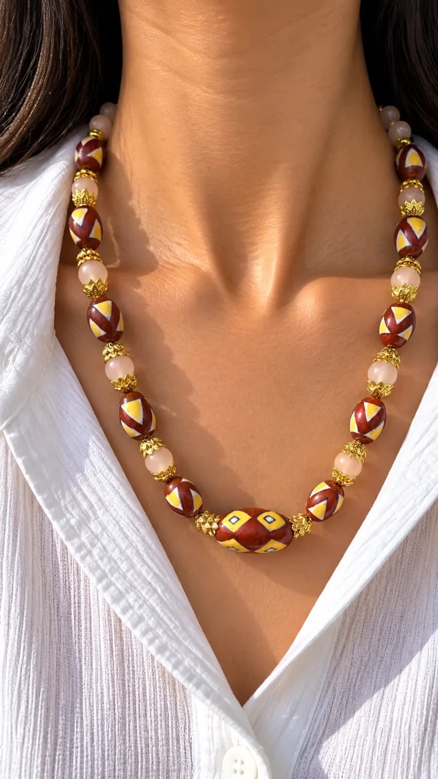 Terracotta red and Peach Blue Pottery Necklace