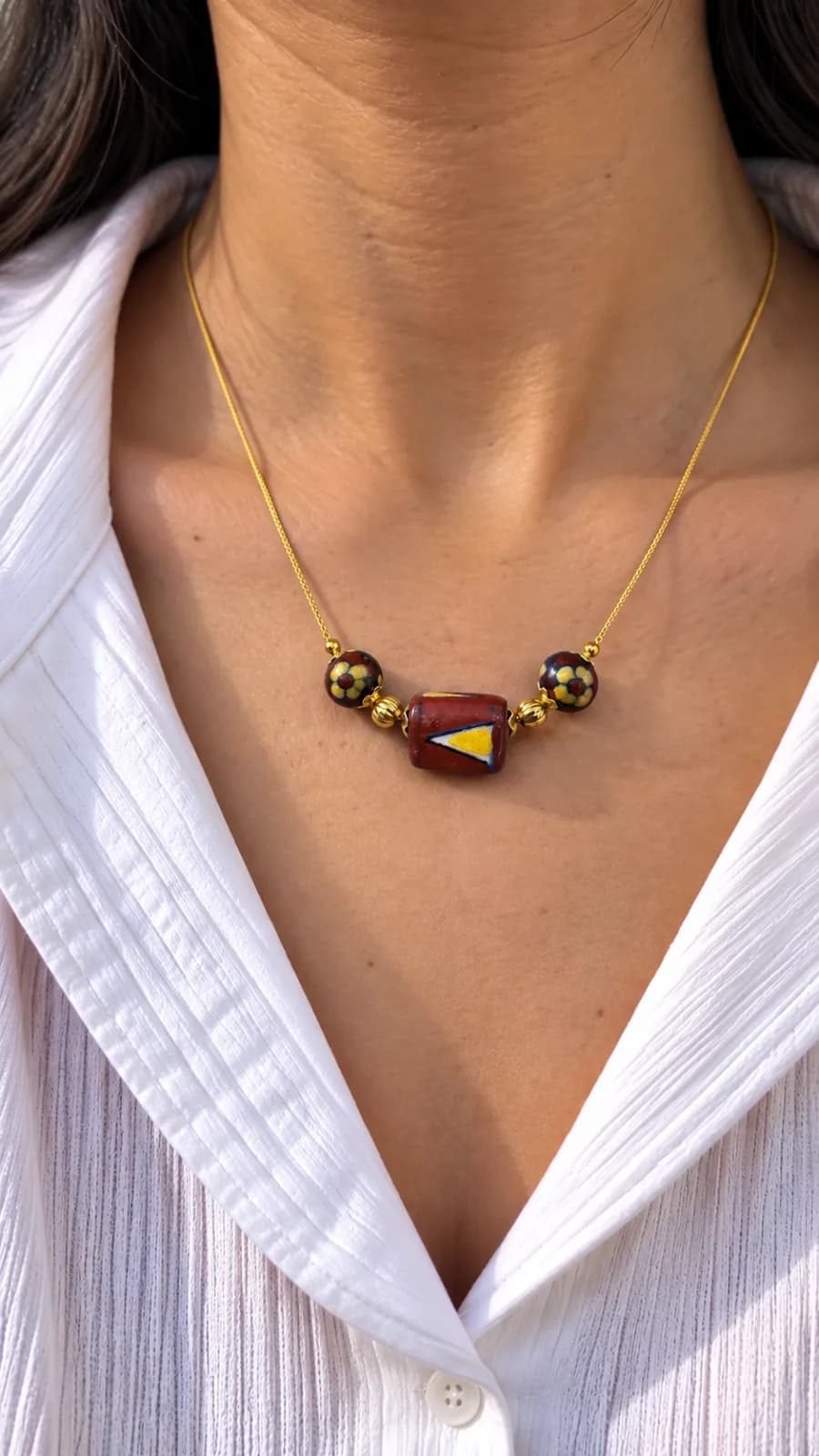 Terracotta Red Blue Pottery Pendant