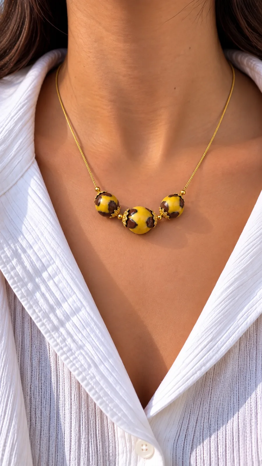 Maroon and Mustard Yellow Flower Blue Pottery Pendant